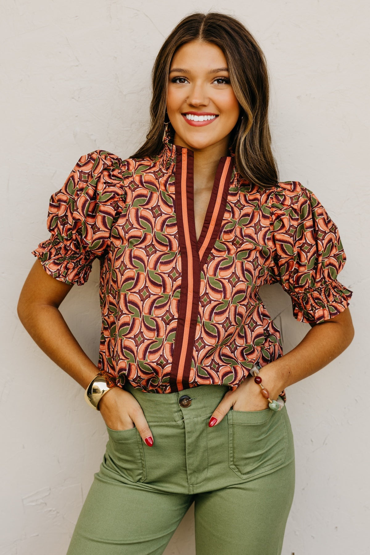 The Valley Abstract Contrast Woven Top