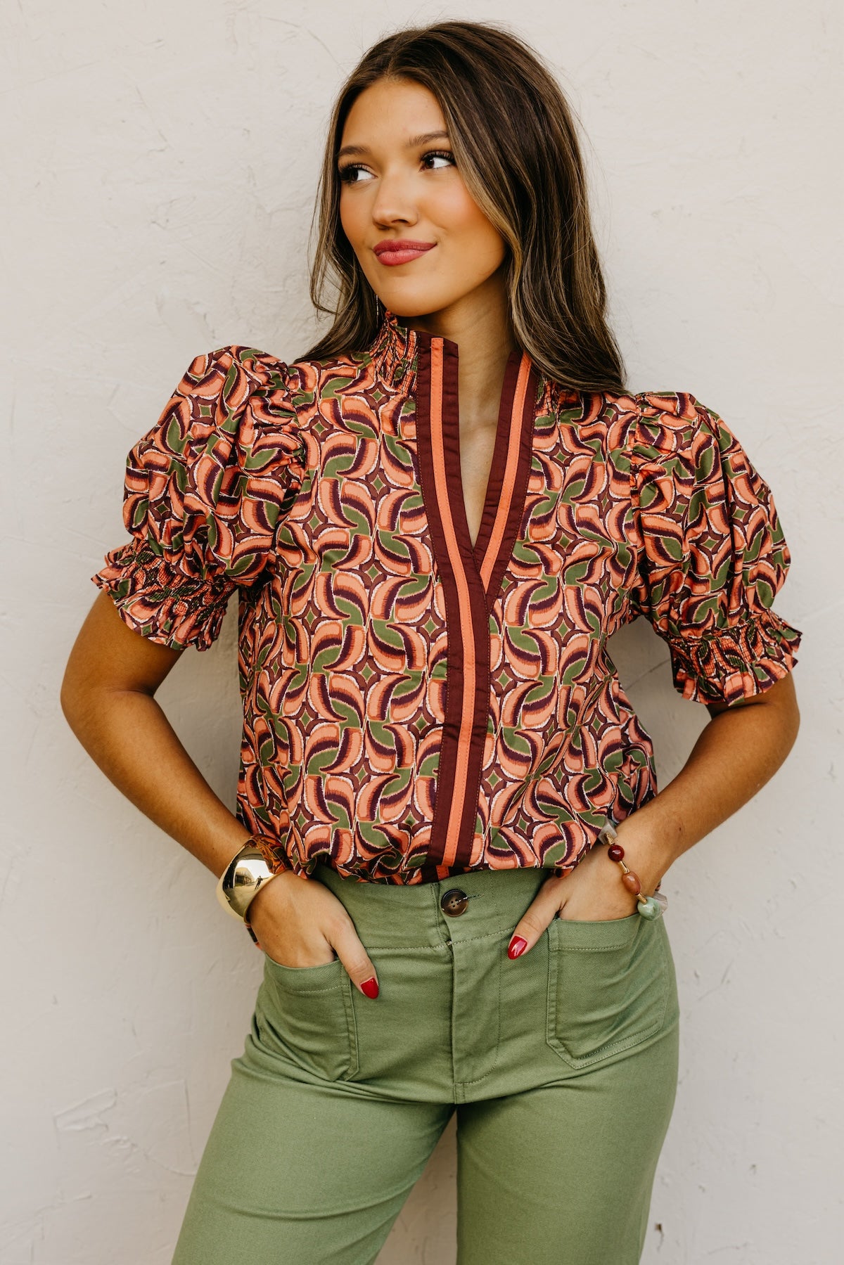The Valley Abstract Contrast Woven Top