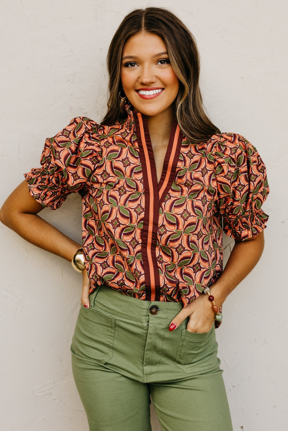 The Valley Abstract Contrast Woven Top
