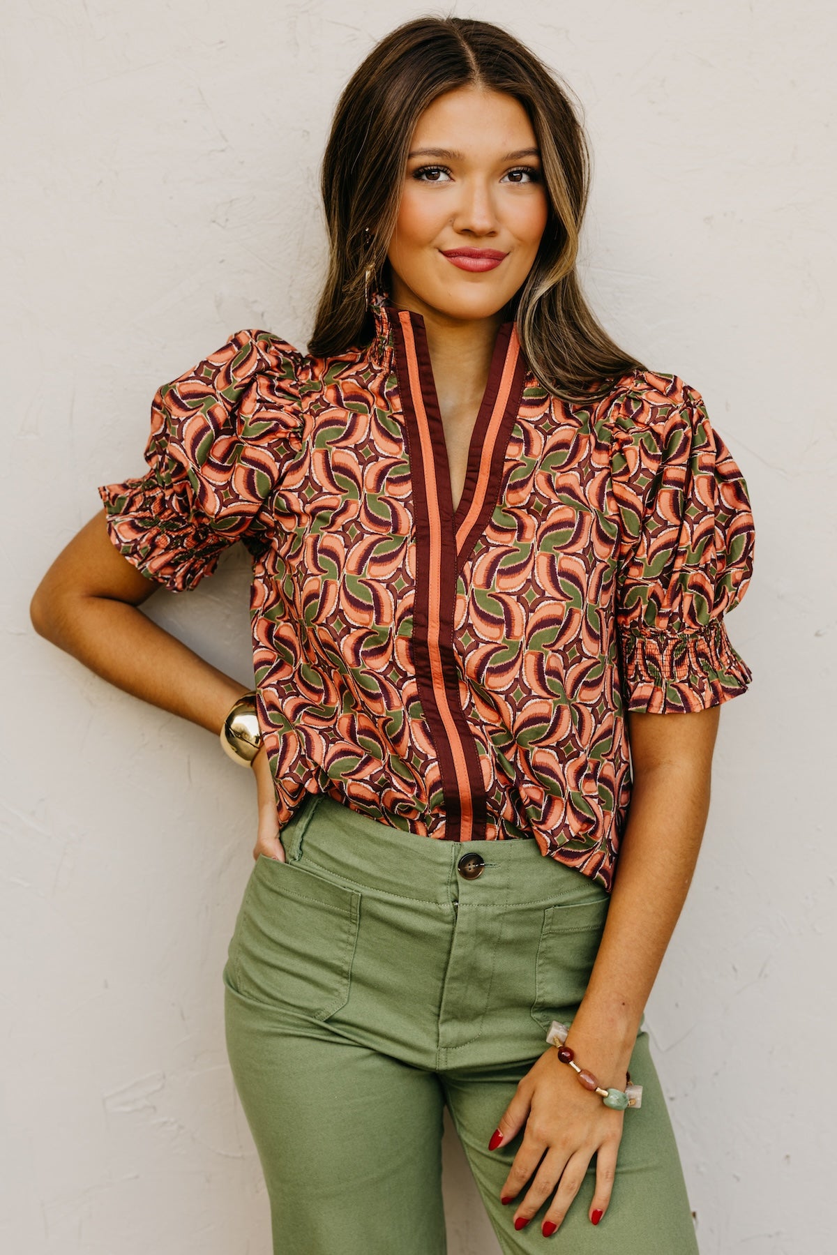 The Valley Abstract Contrast Woven Top