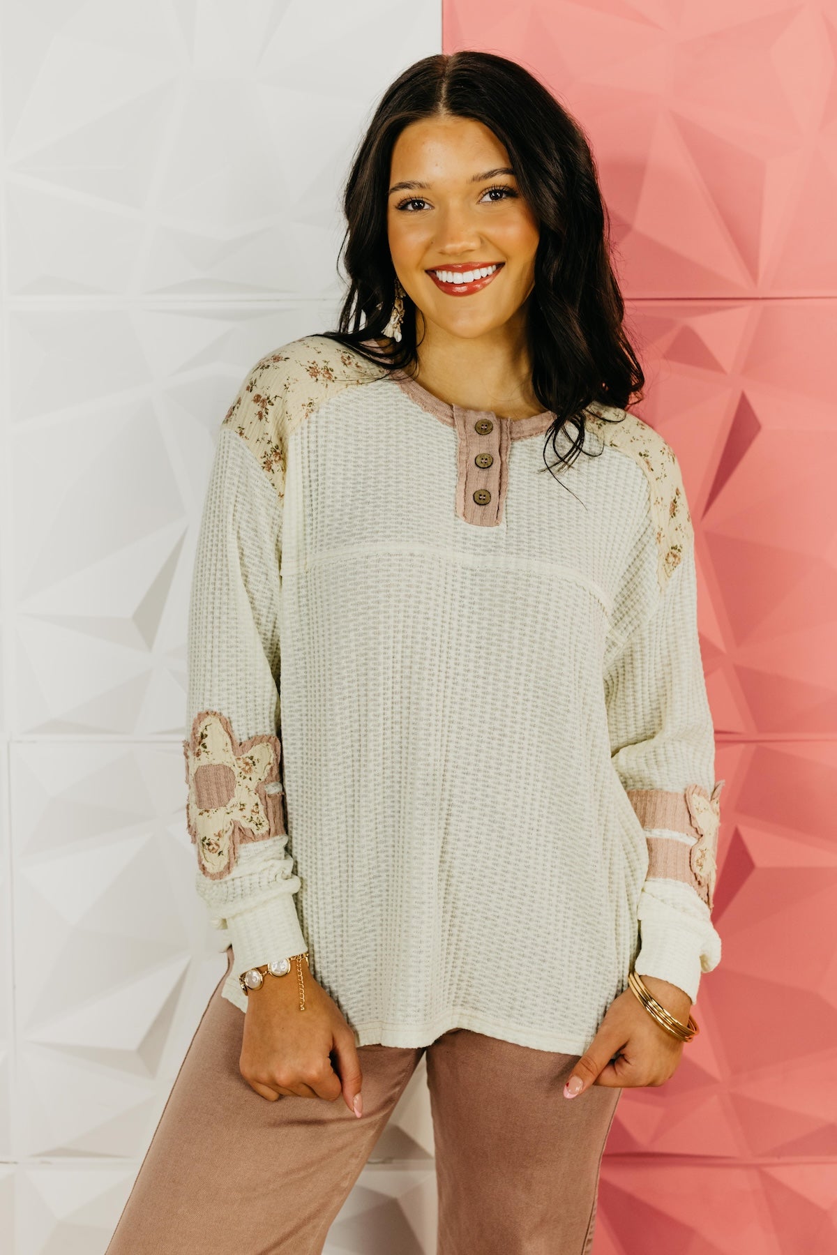 The Chase Flower Henley Top