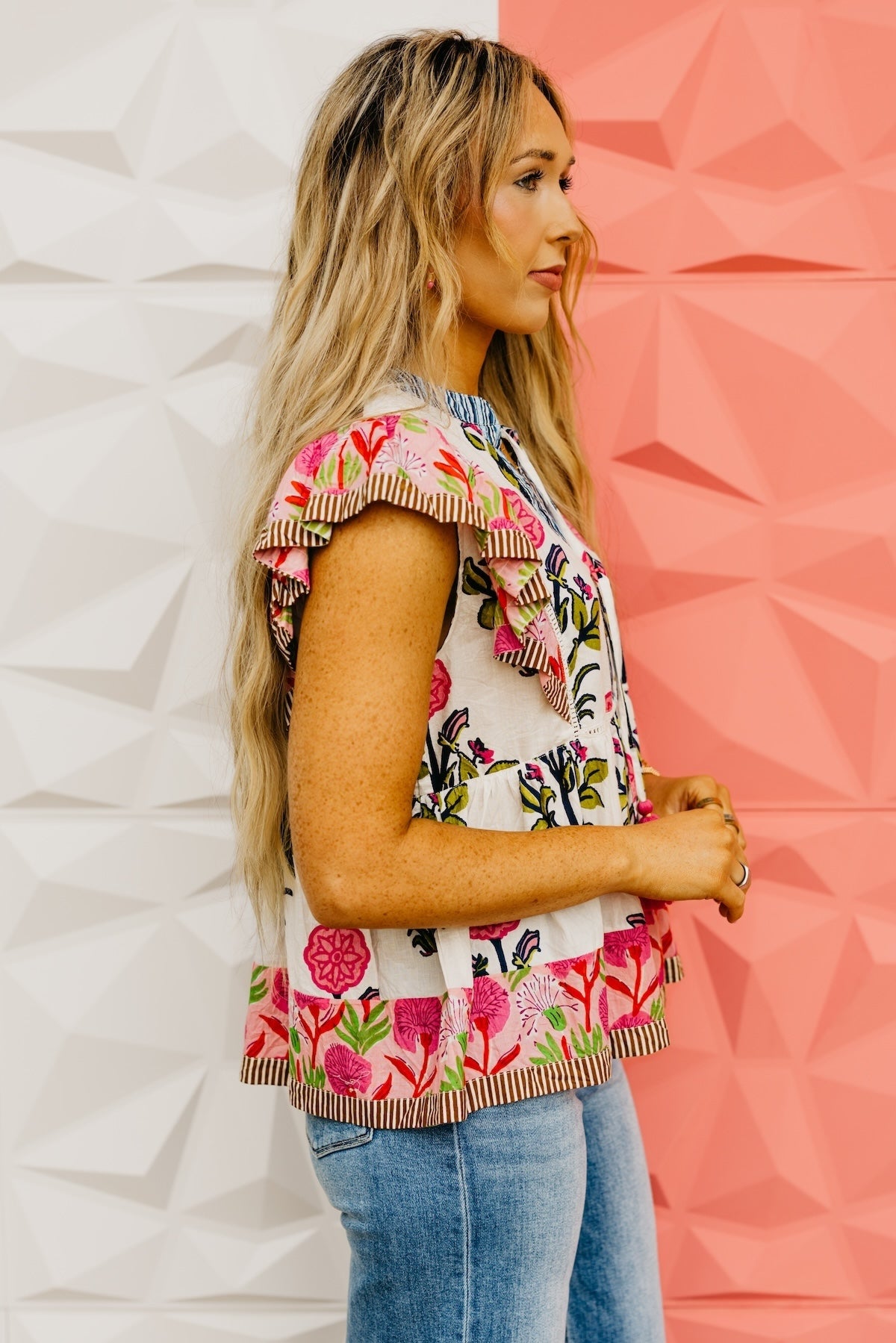 The Uriel Flutter Sleeve Tassel Tie Top