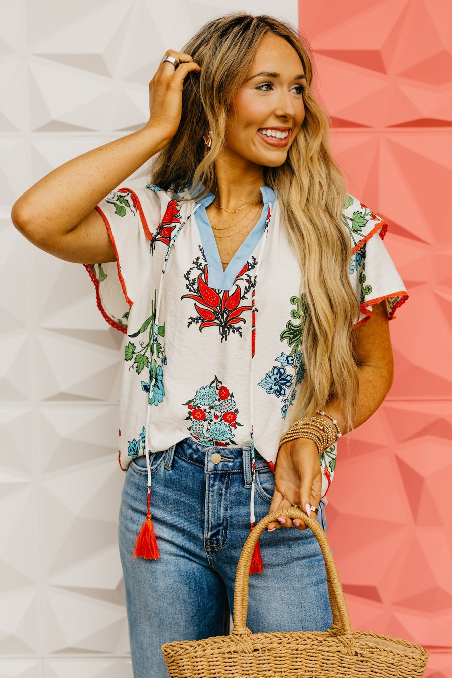 The Teagan Floral Peasant Tie Top