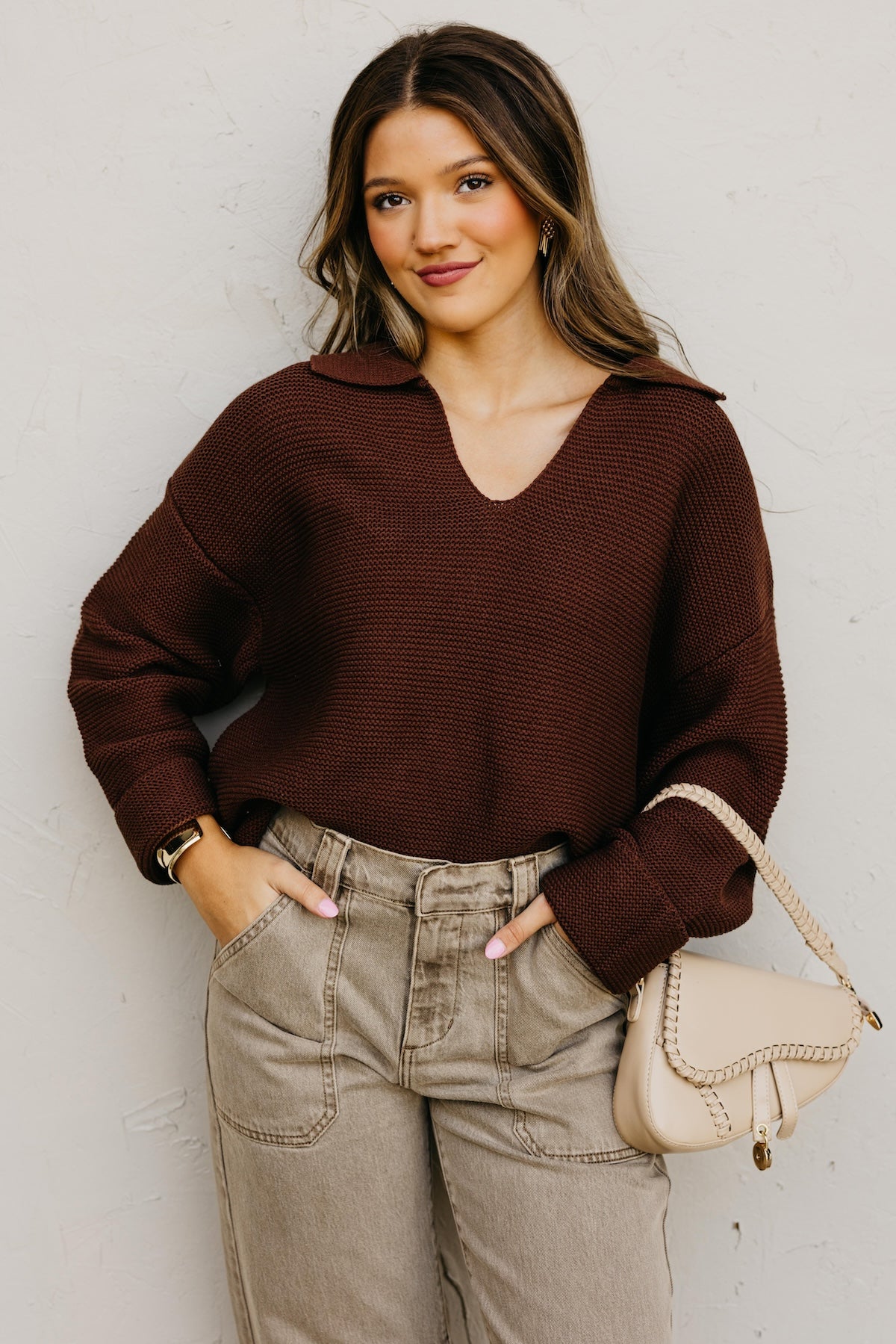 The Lala Collar V Neck Sweater