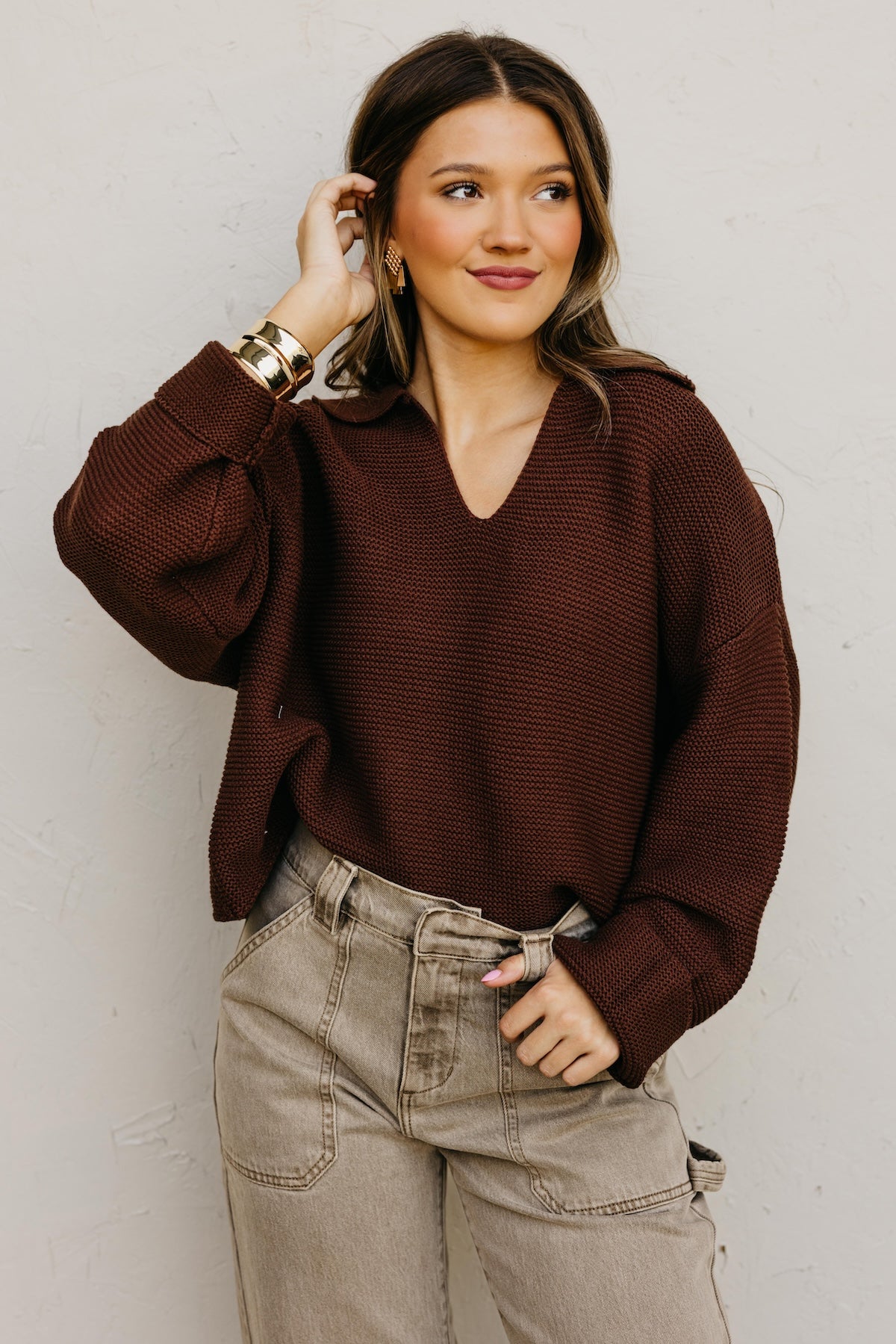 The Lala Collar V Neck Sweater