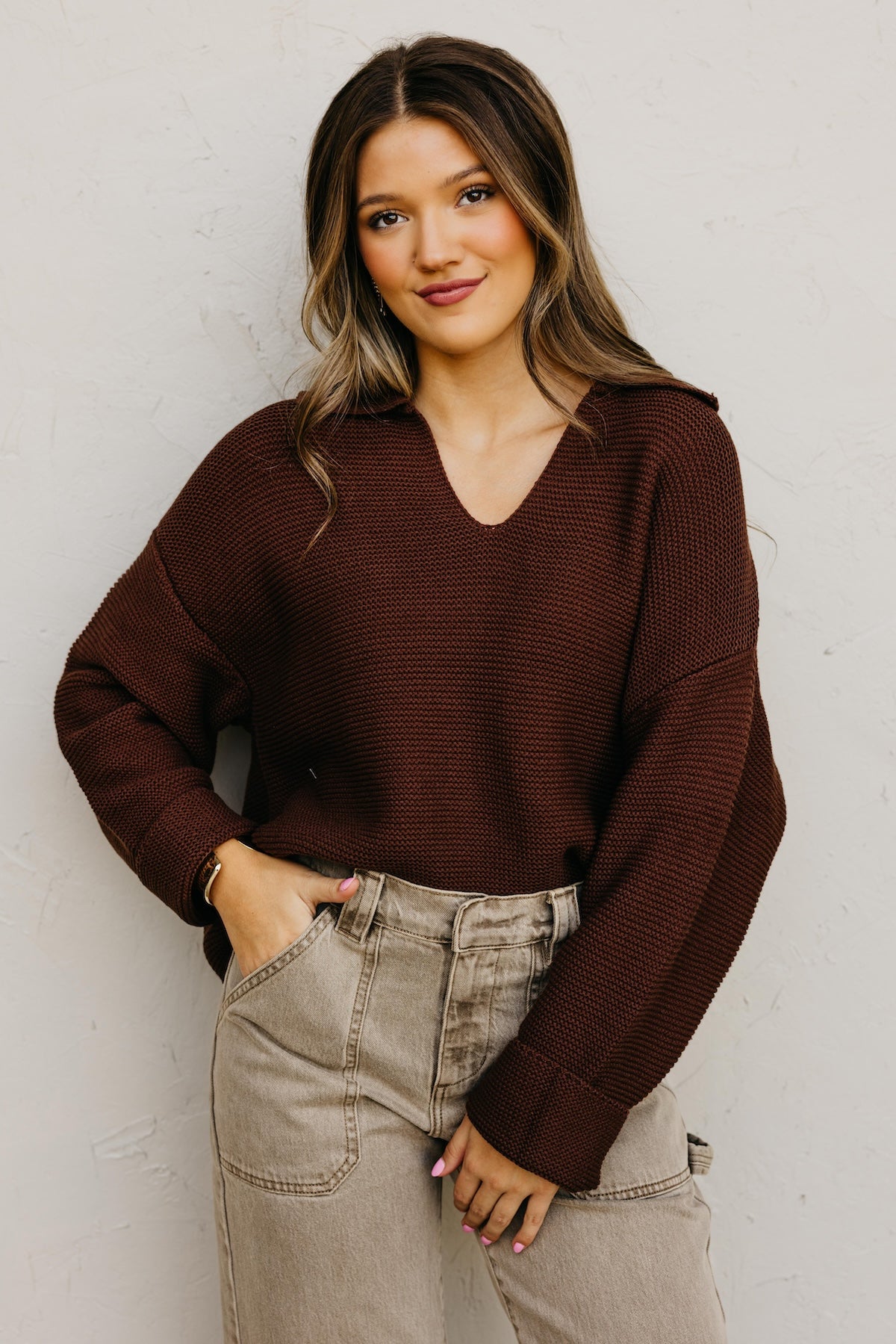 The Lala Collar V Neck Sweater