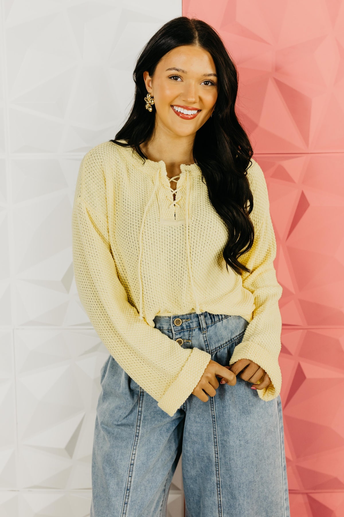 The Bentley Lace-Up Floral Back Sweater