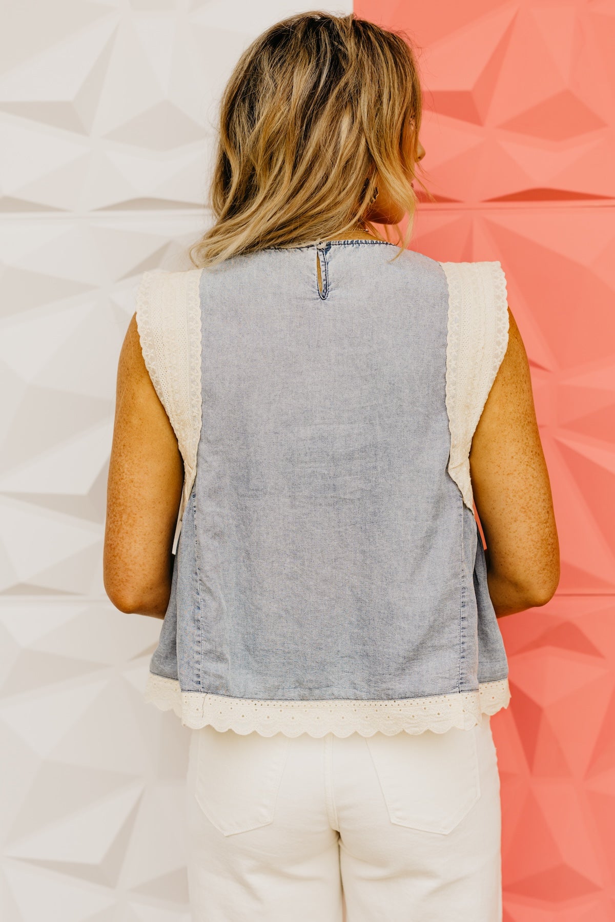 The Omari Chambray Lace Top