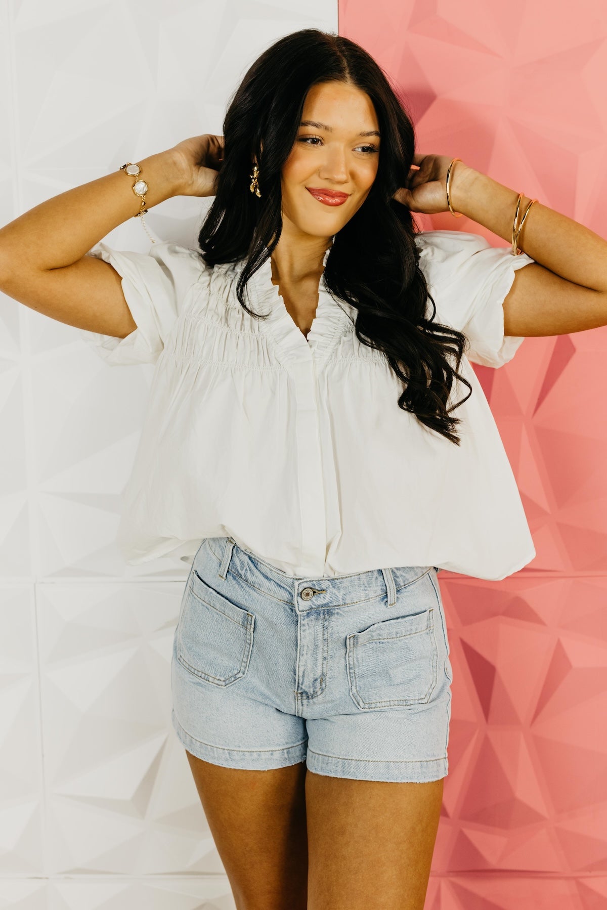 The Leonardo Smocked Yoke Poplin Blouse