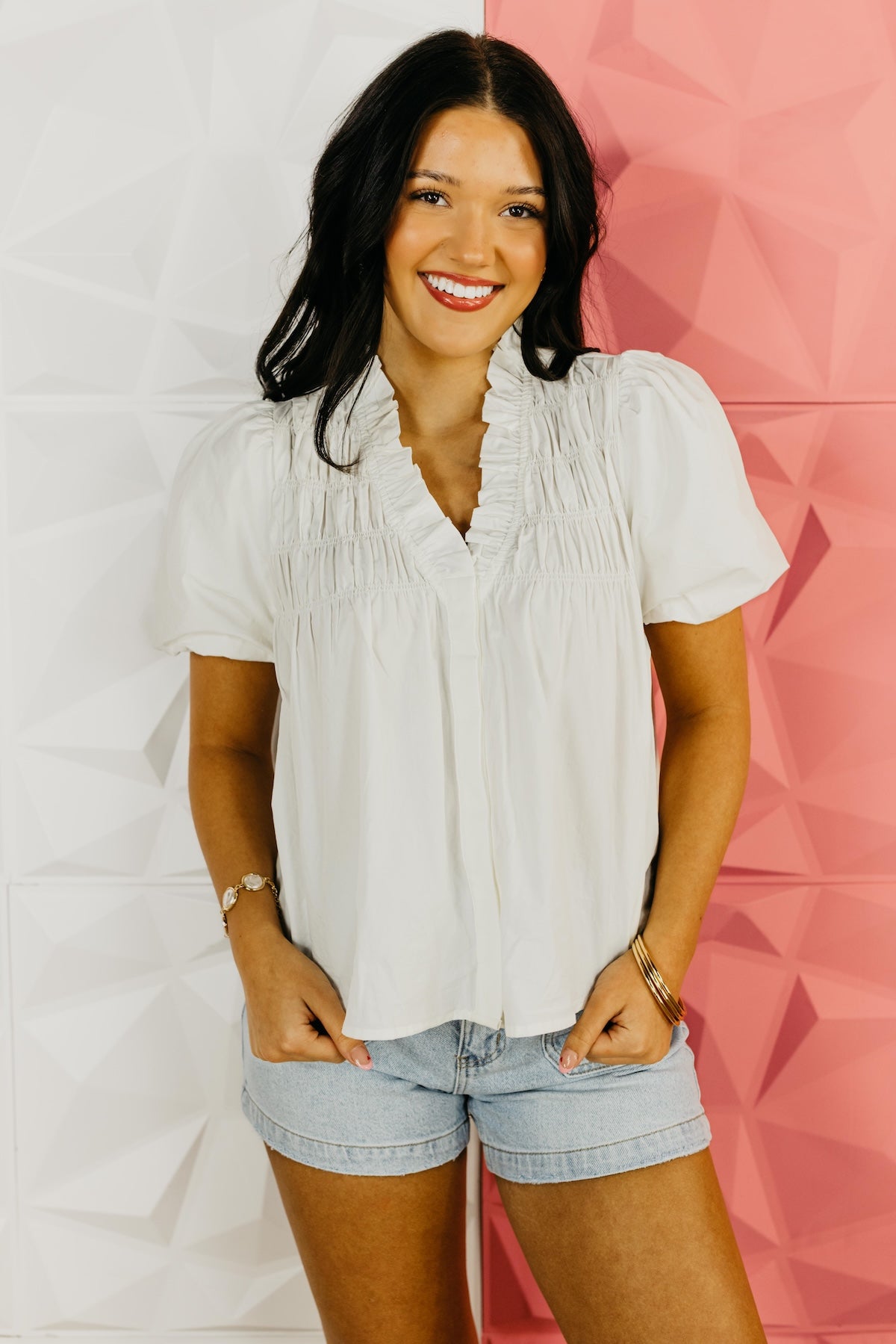 The Leonardo Smocked Yoke Poplin Blouse