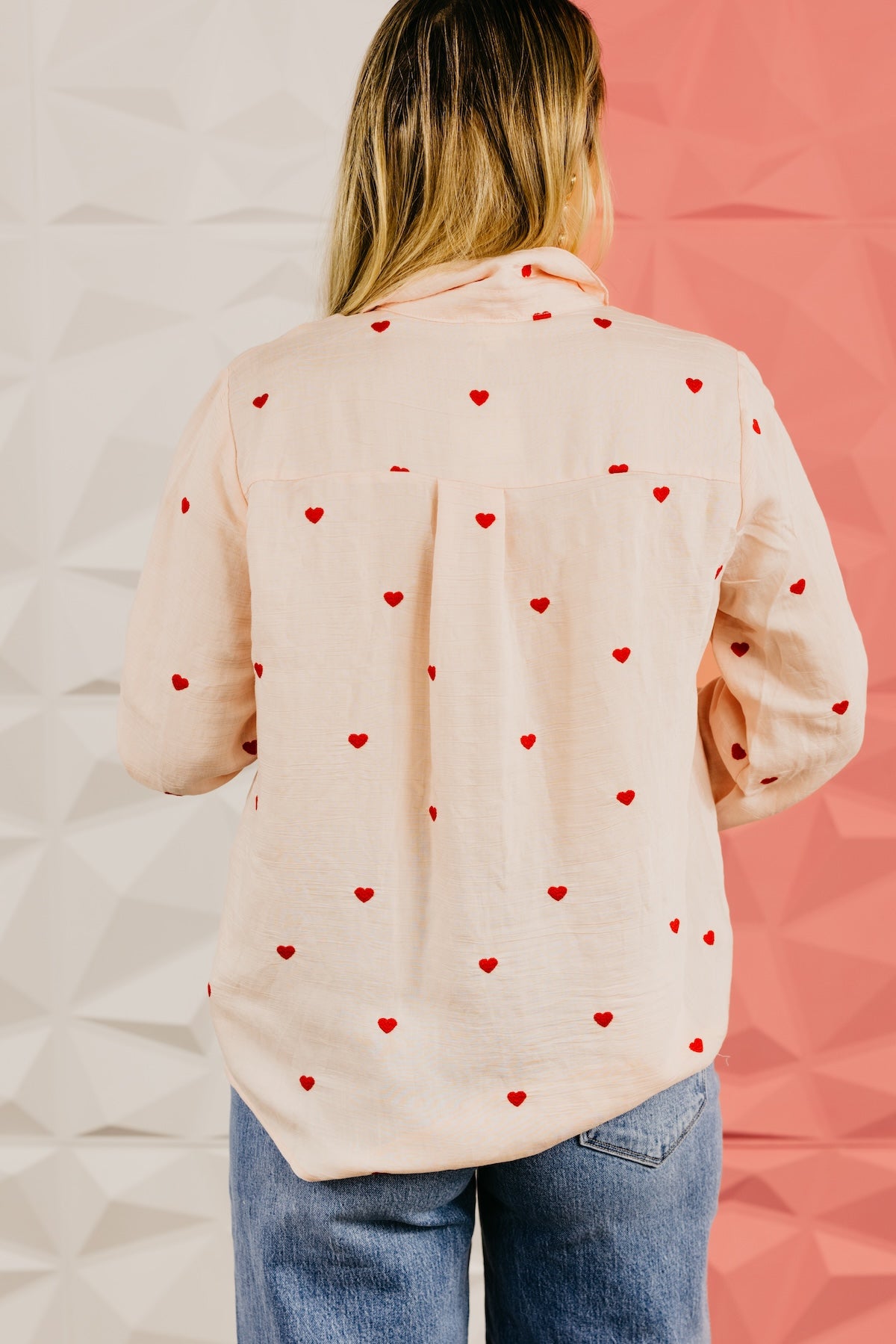 The Meredith Embroidered Heart Button Down Top