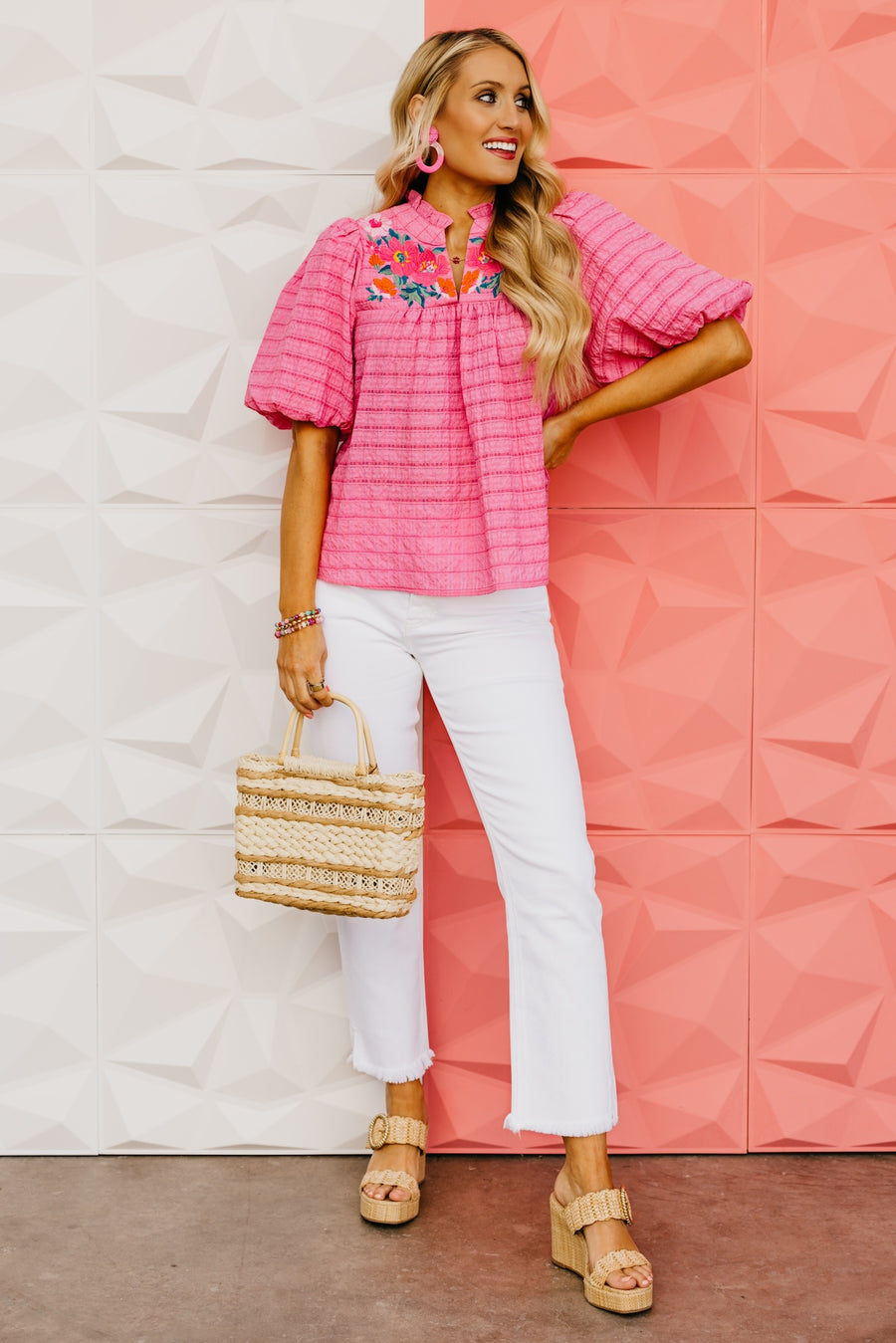 The Brynnlee Puff Sleeve Embroidered Top