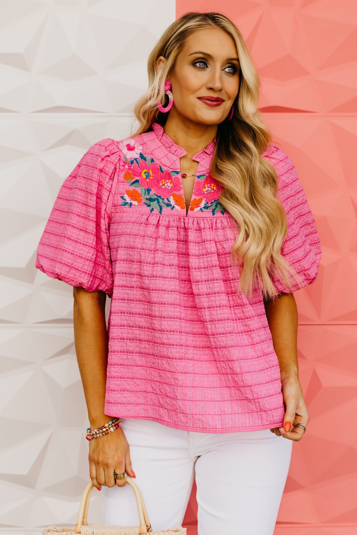 The Brynnlee Puff Sleeve Embroidered Top