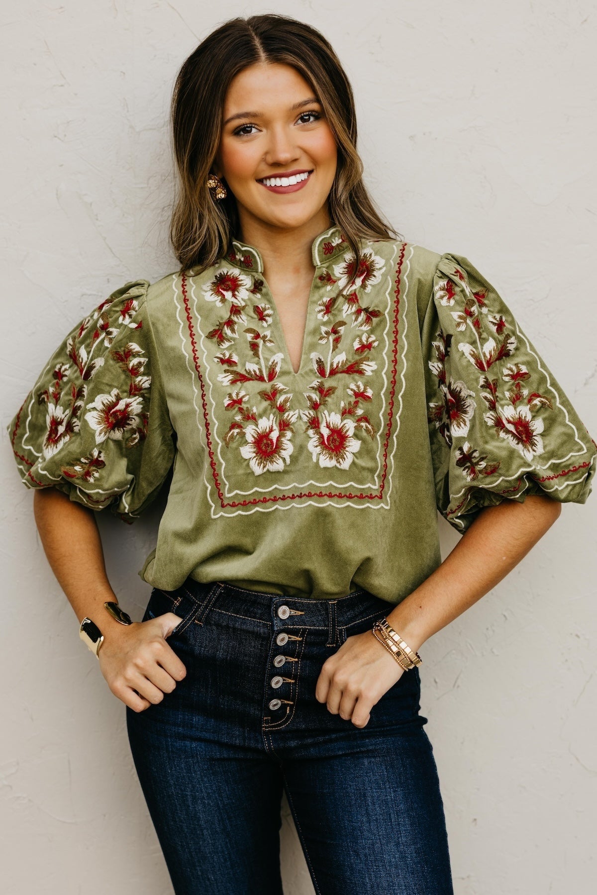 The Jessa Corduroy Embroidered Top