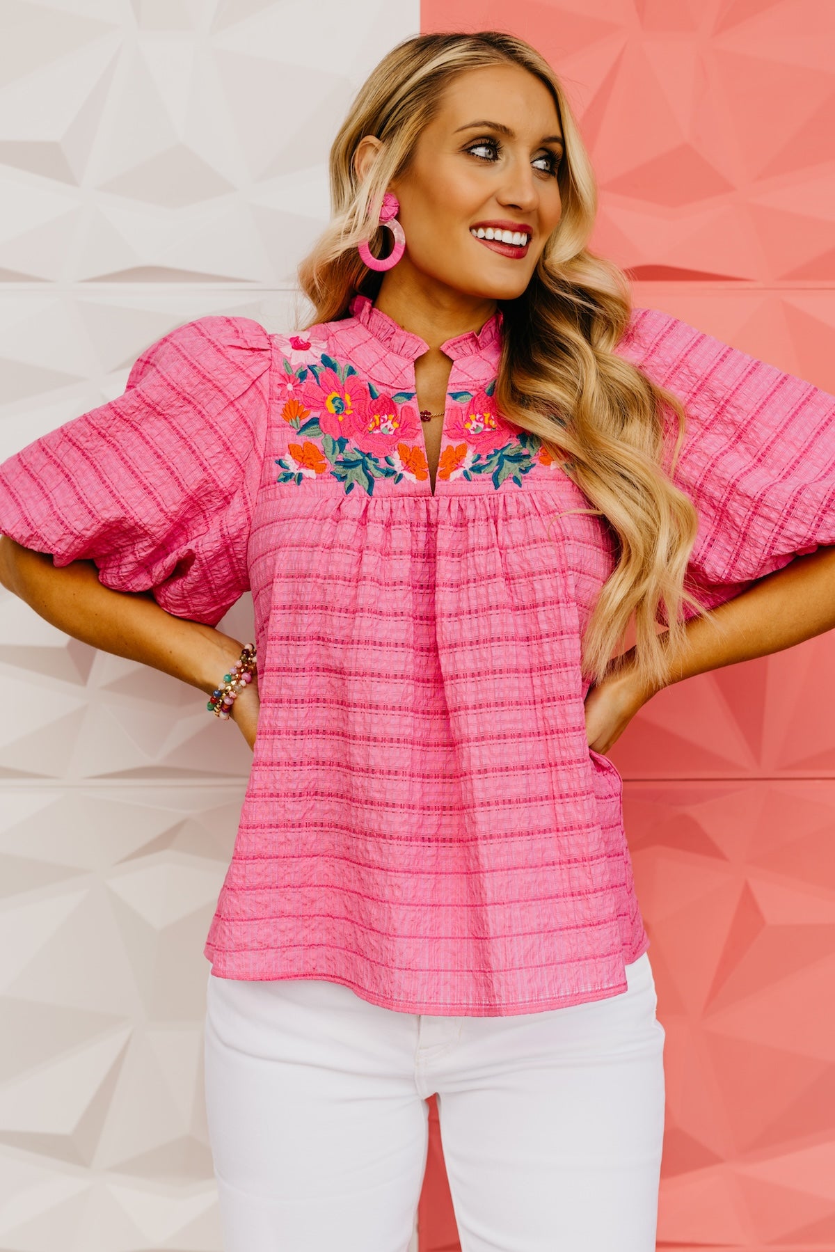 The Brynnlee Puff Sleeve Embroidered Top