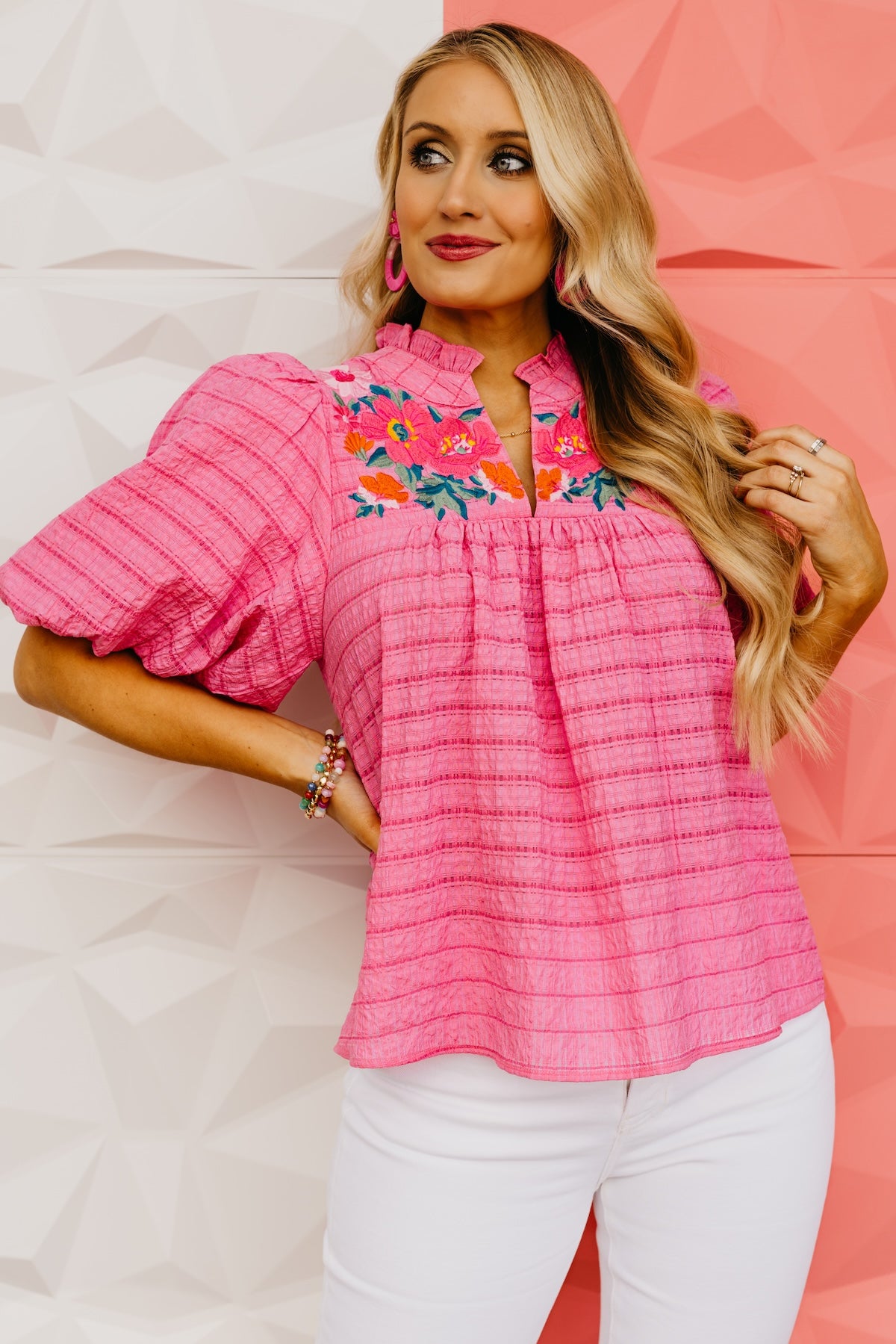 The Brynnlee Puff Sleeve Embroidered Top
