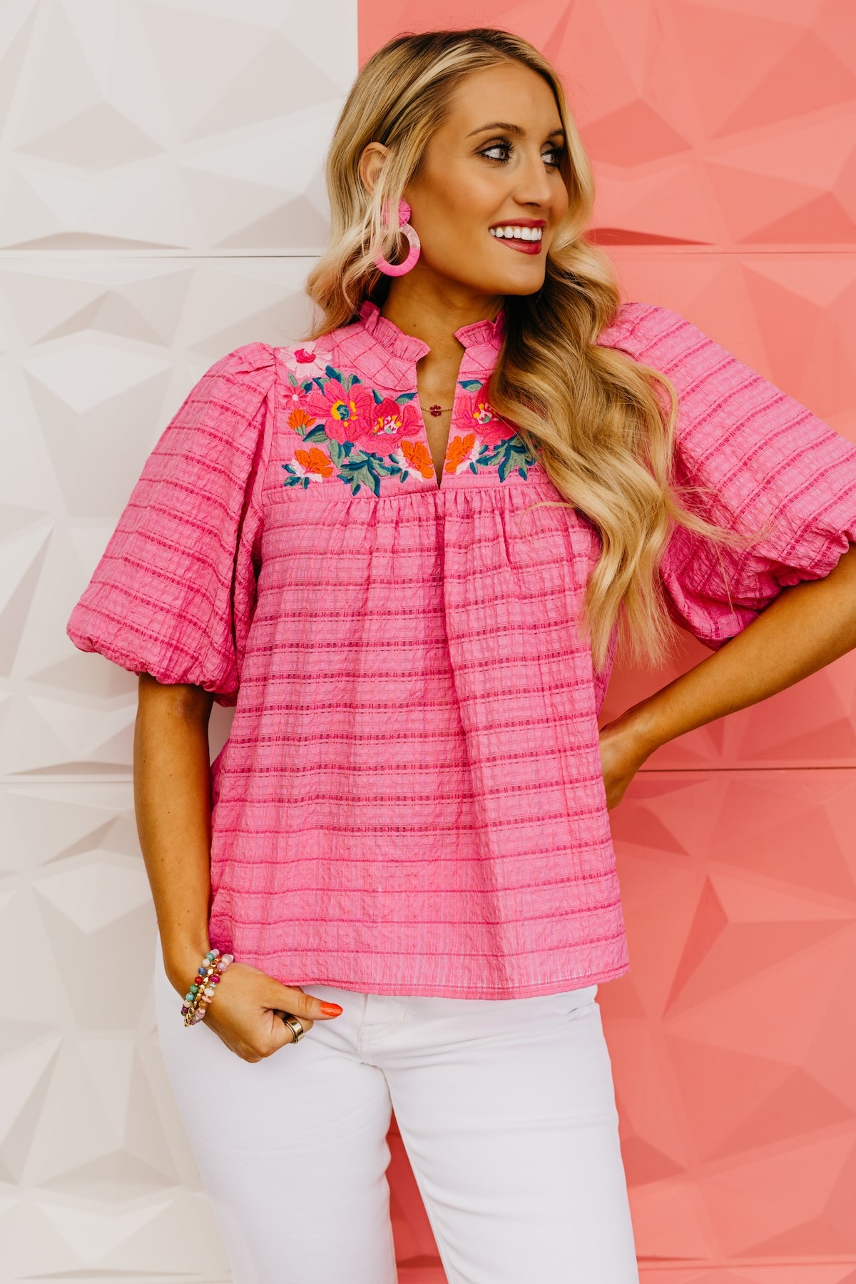 The Brynnlee Puff Sleeve Embroidered Top