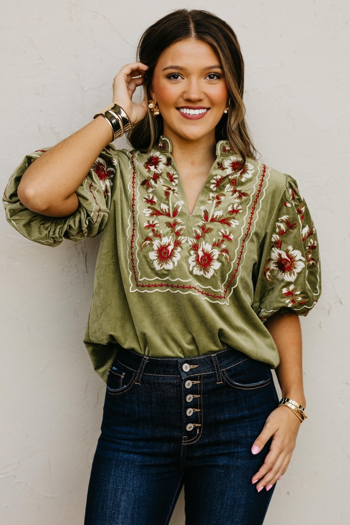 The Jessa Corduroy Embroidered Top