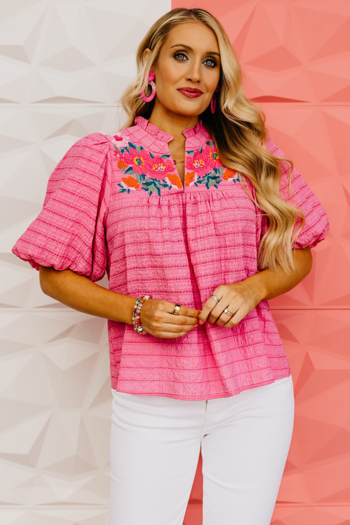 The Brynnlee Puff Sleeve Embroidered Top