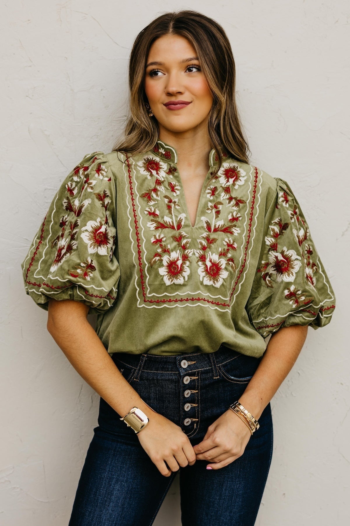 The Jessa Corduroy Embroidered Top