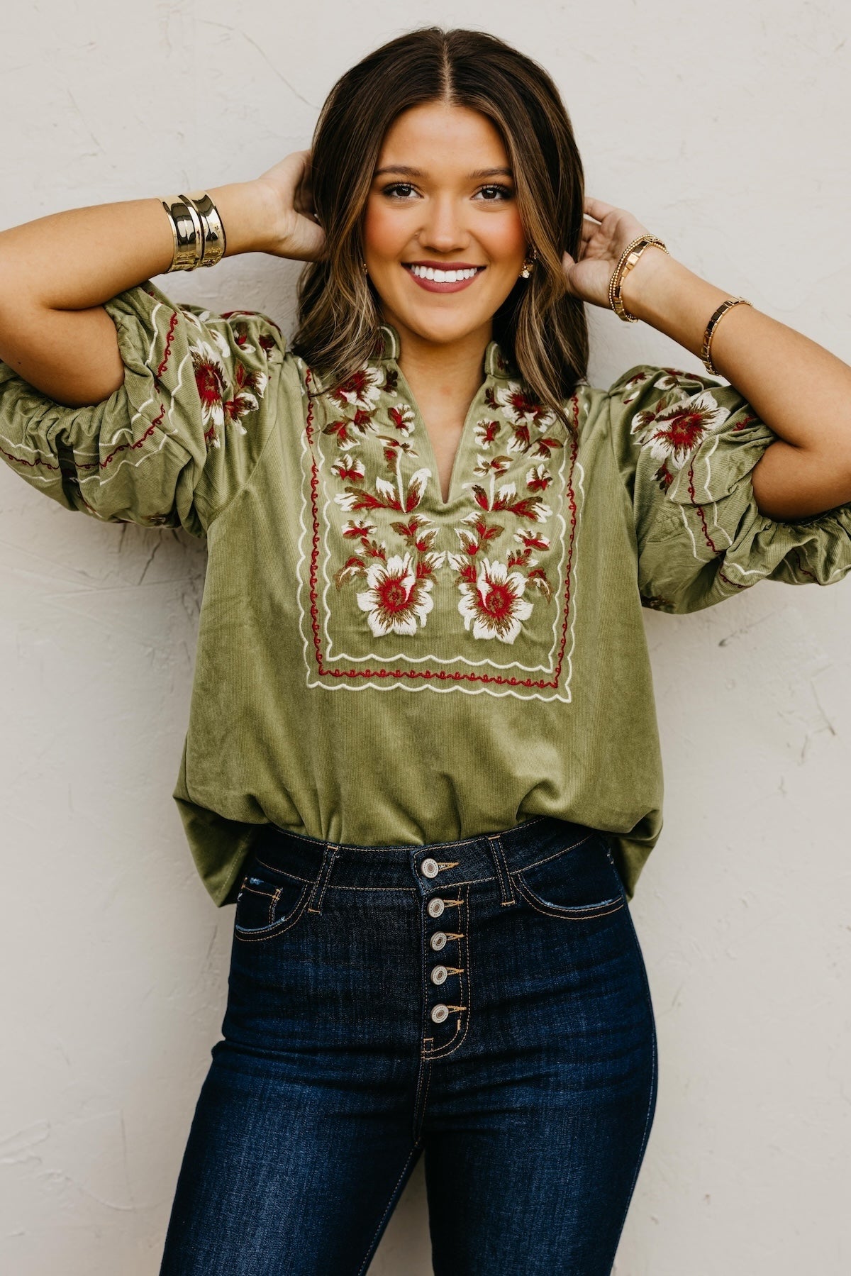 The Jessa Corduroy Embroidered Top
