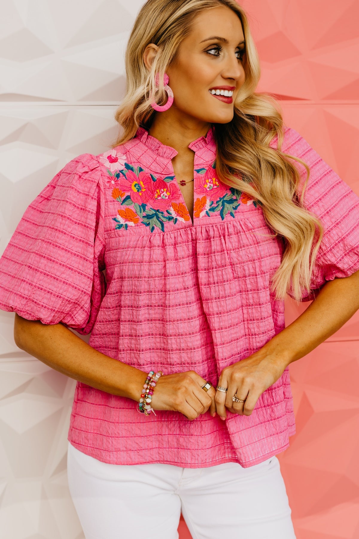 The Brynnlee Puff Sleeve Embroidered Top