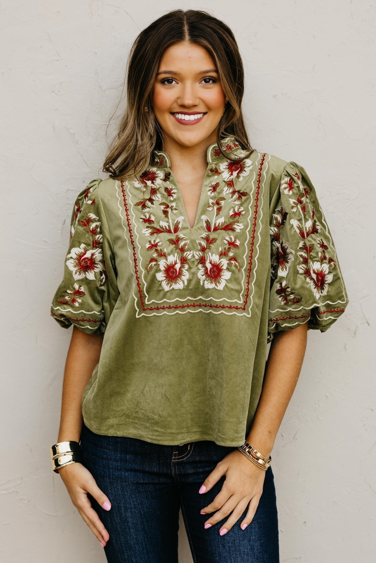 The Jessa Corduroy Embroidered Top