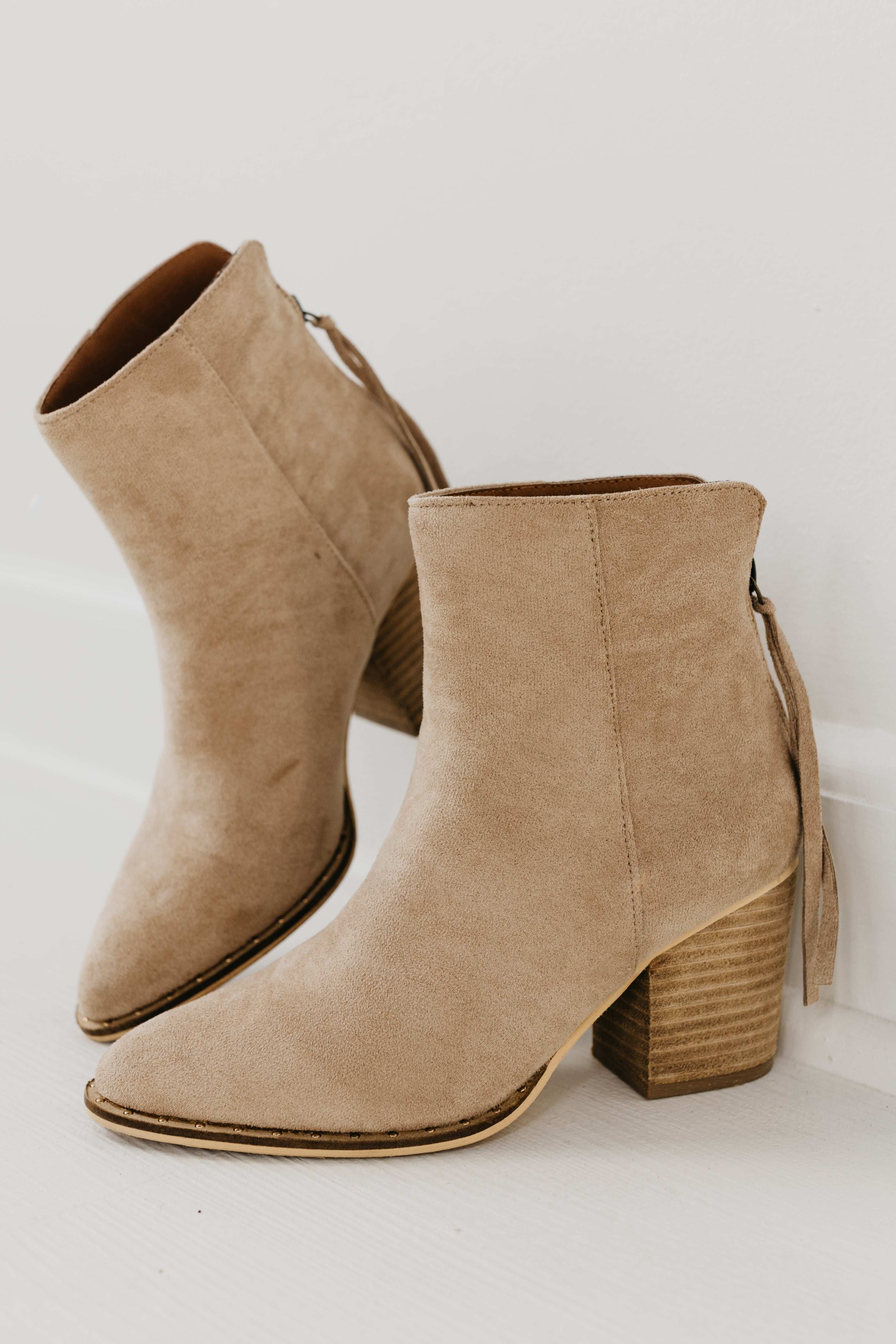 The Weslee Zipper Back Studded Bootie | Taupe  - FINAL SALE
