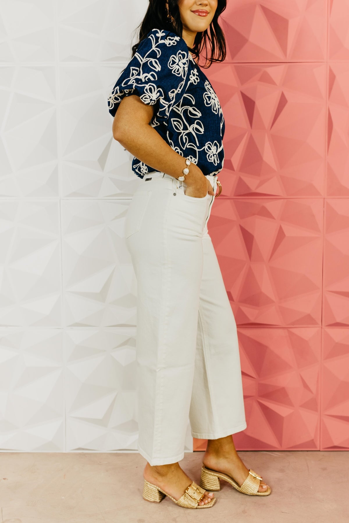 Kan Can Denim | Cream Cropped Wide Leg Tab Denim