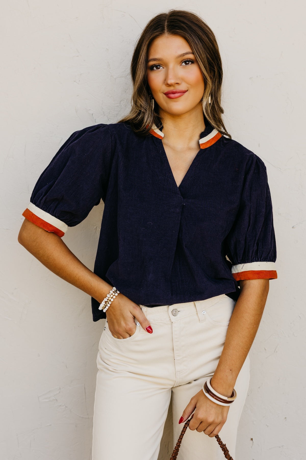 The Melonie Contrast Corduroy Top