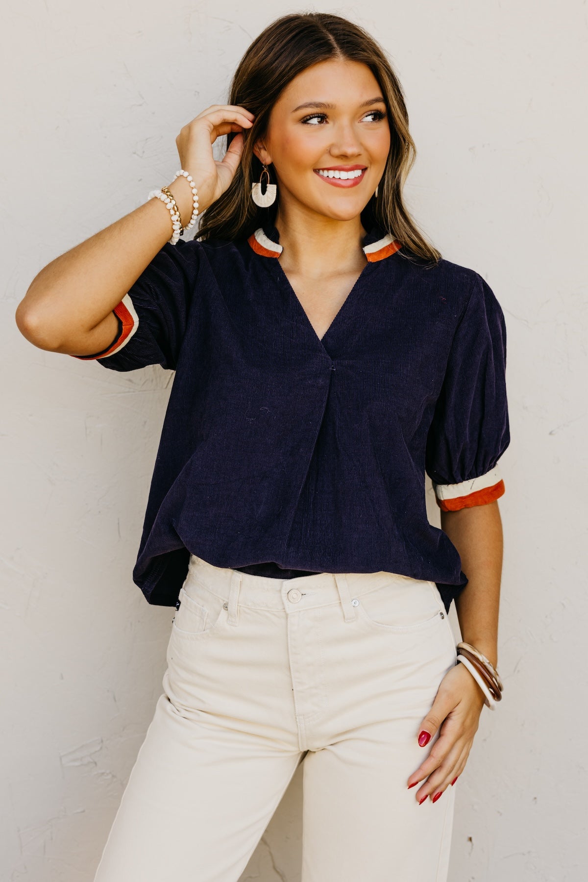 The Melonie Contrast Corduroy Top