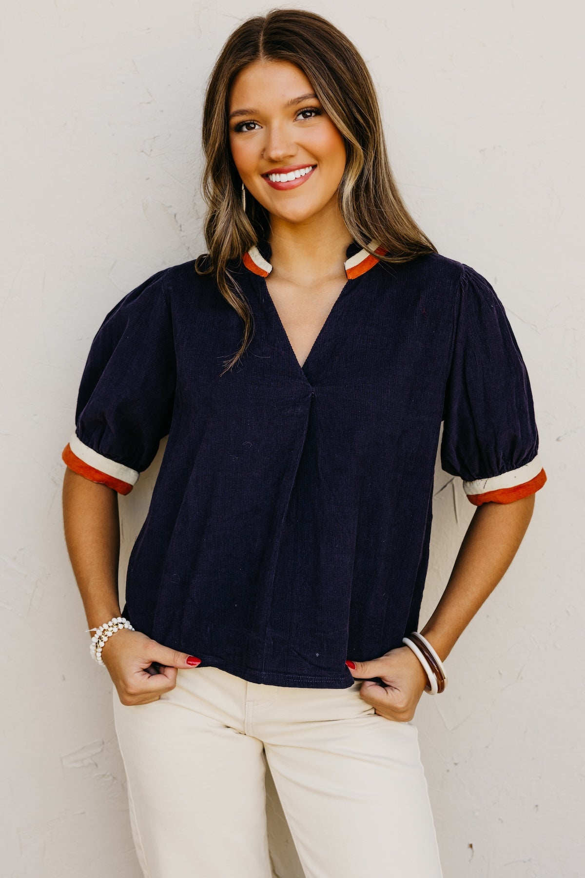 The Melonie Contrast Corduroy Top