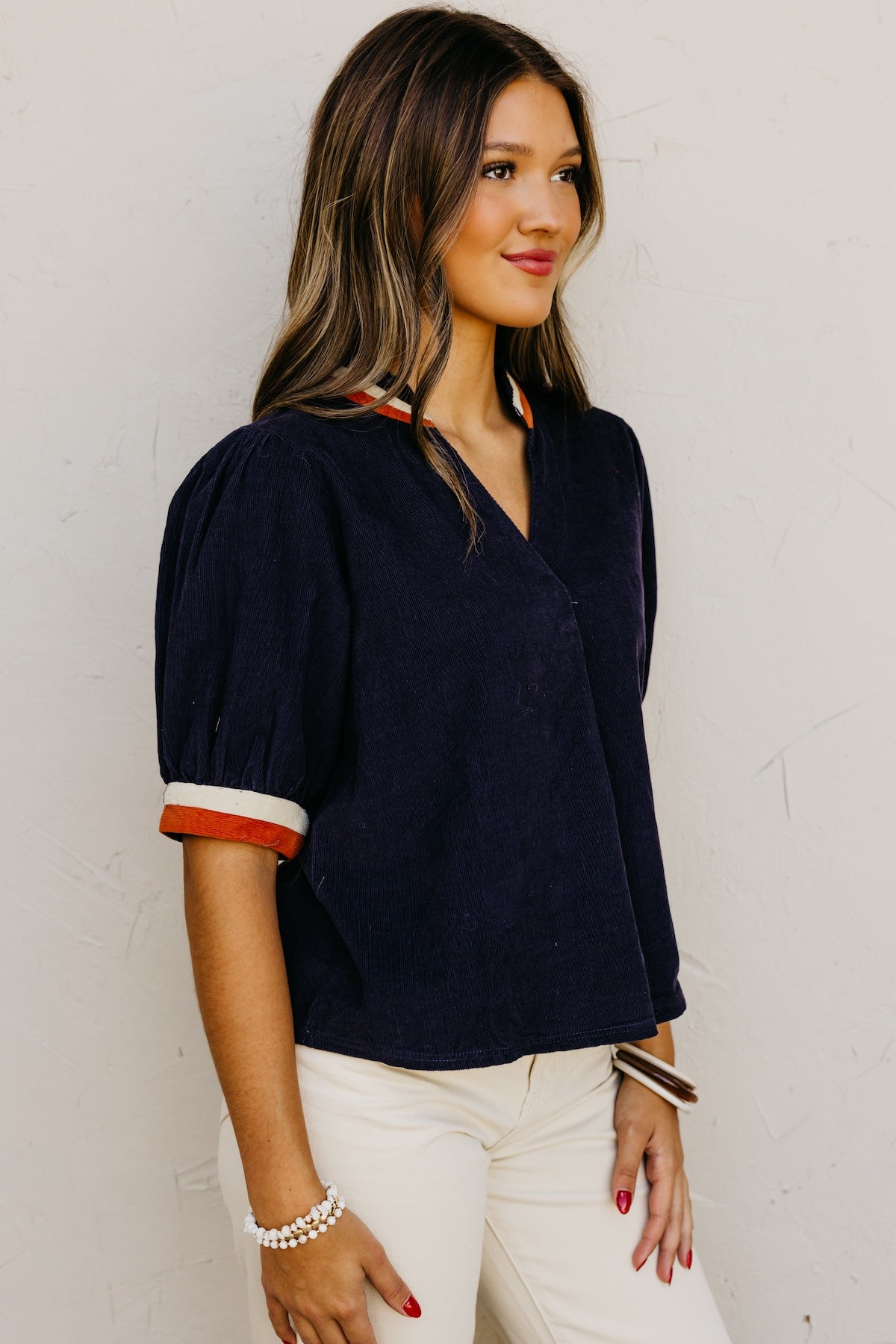 The Melonie Contrast Corduroy Top