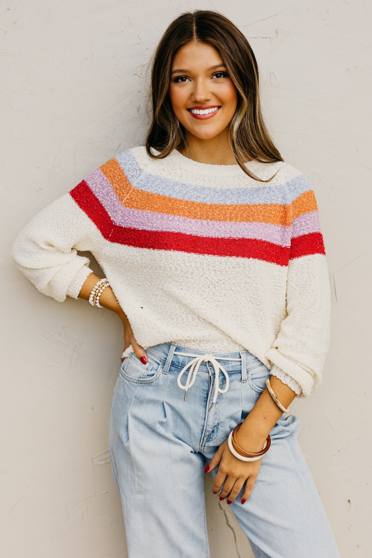 The Loraine Striped Popcorn Sweater