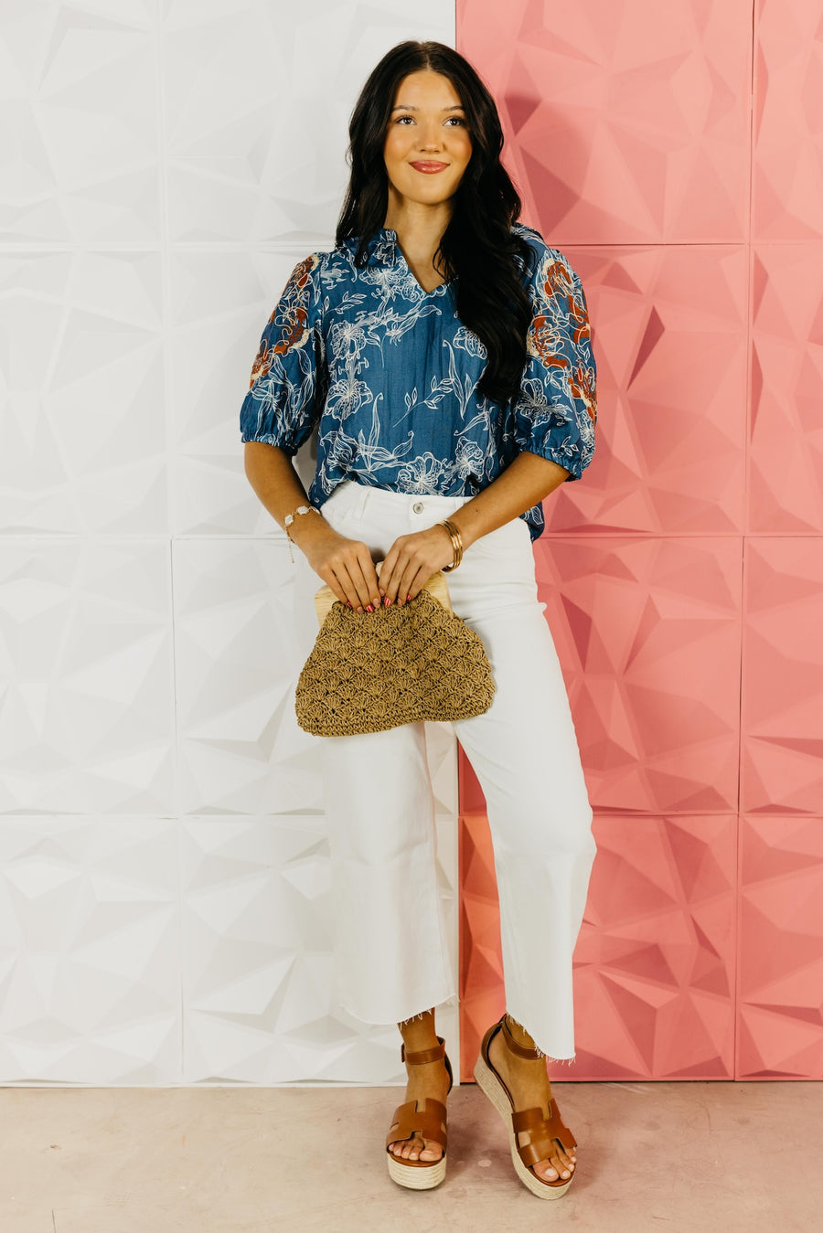 The Roman Puff Sleeve Embroidered Top