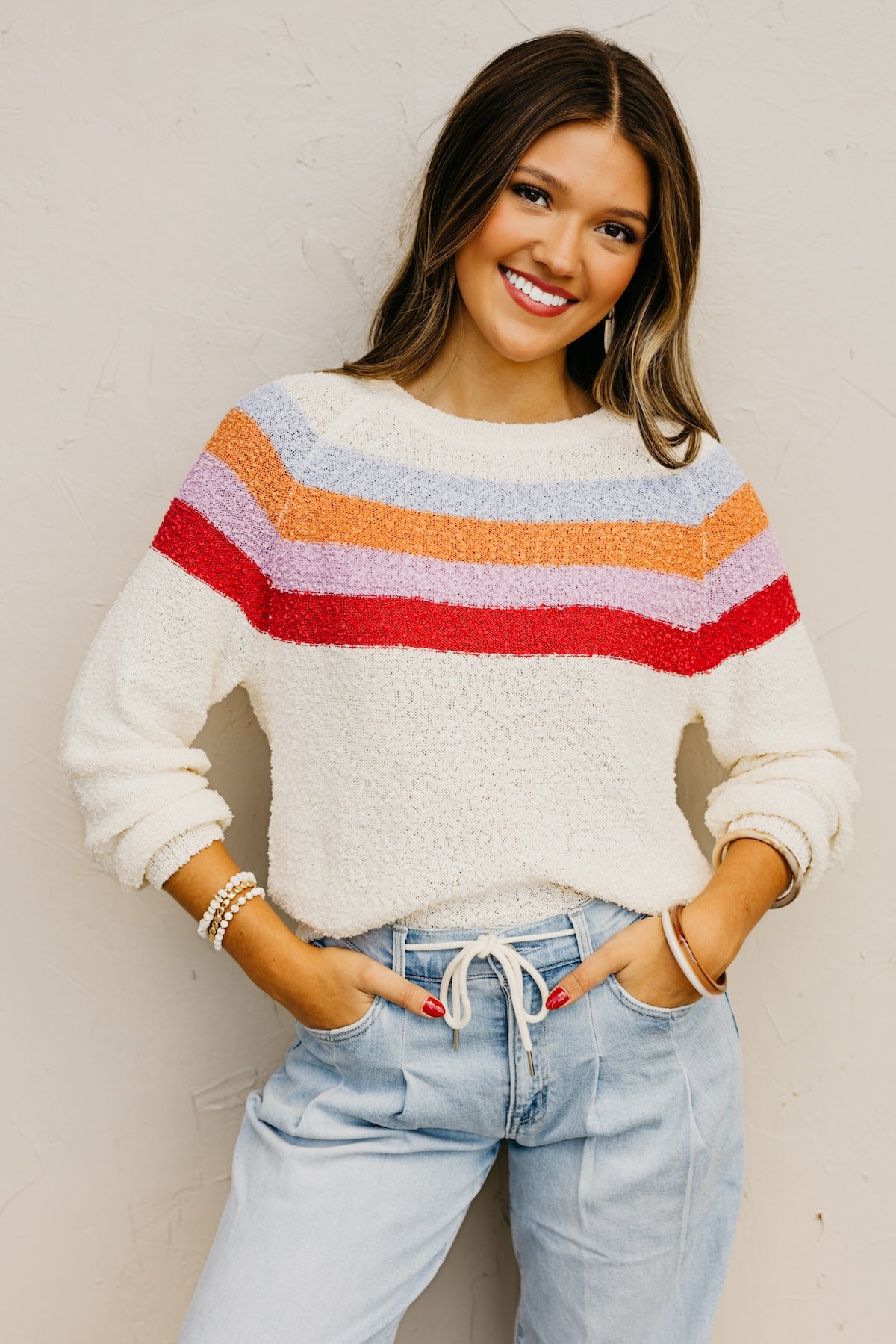 The Loraine Striped Popcorn Sweater