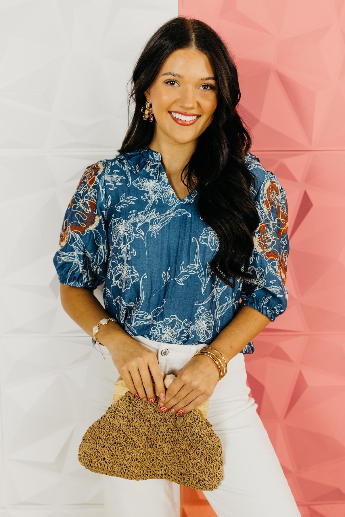 The Roman Puff Sleeve Embroidered Top