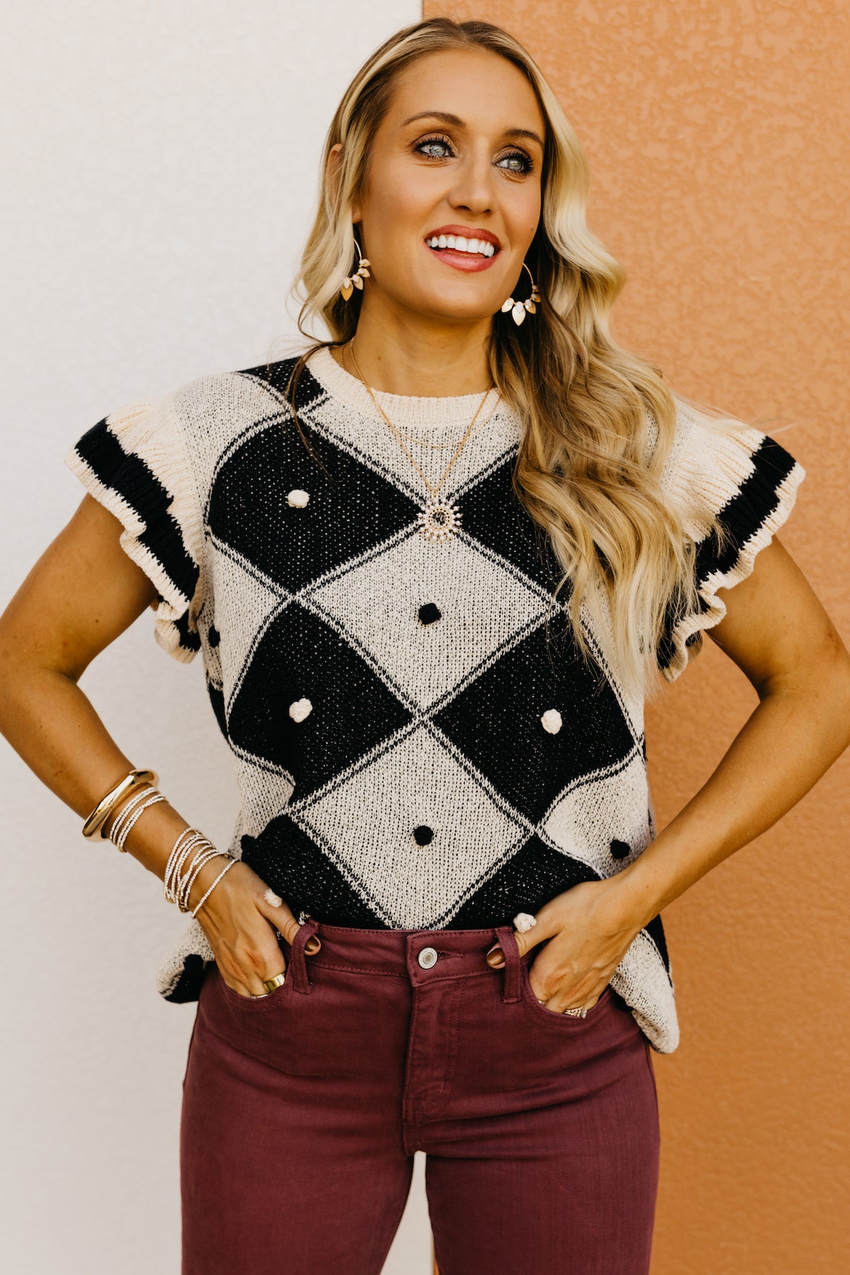 The Zeke Argyle Pom Sweater