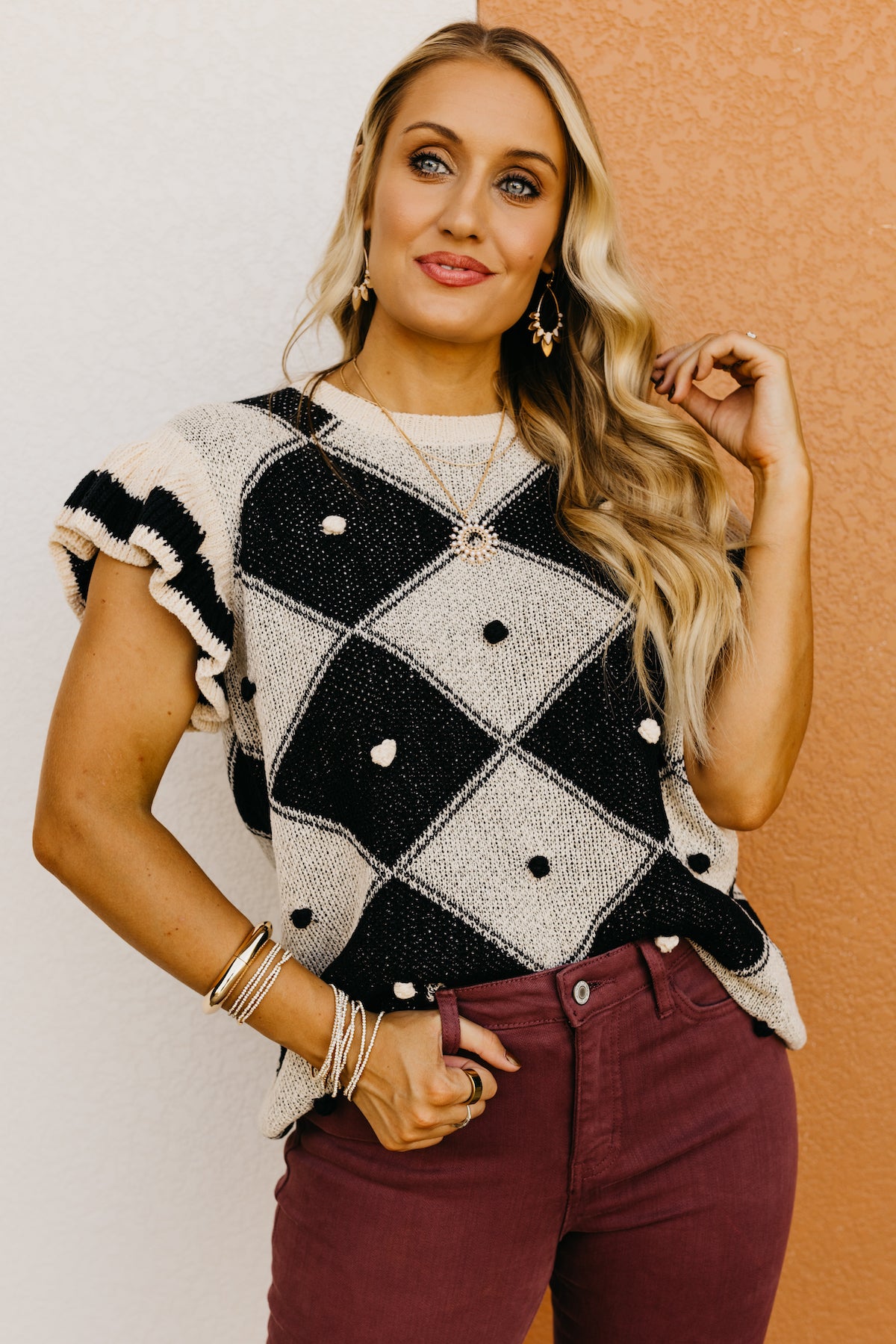 The Zeke Argyle Pom Sweater