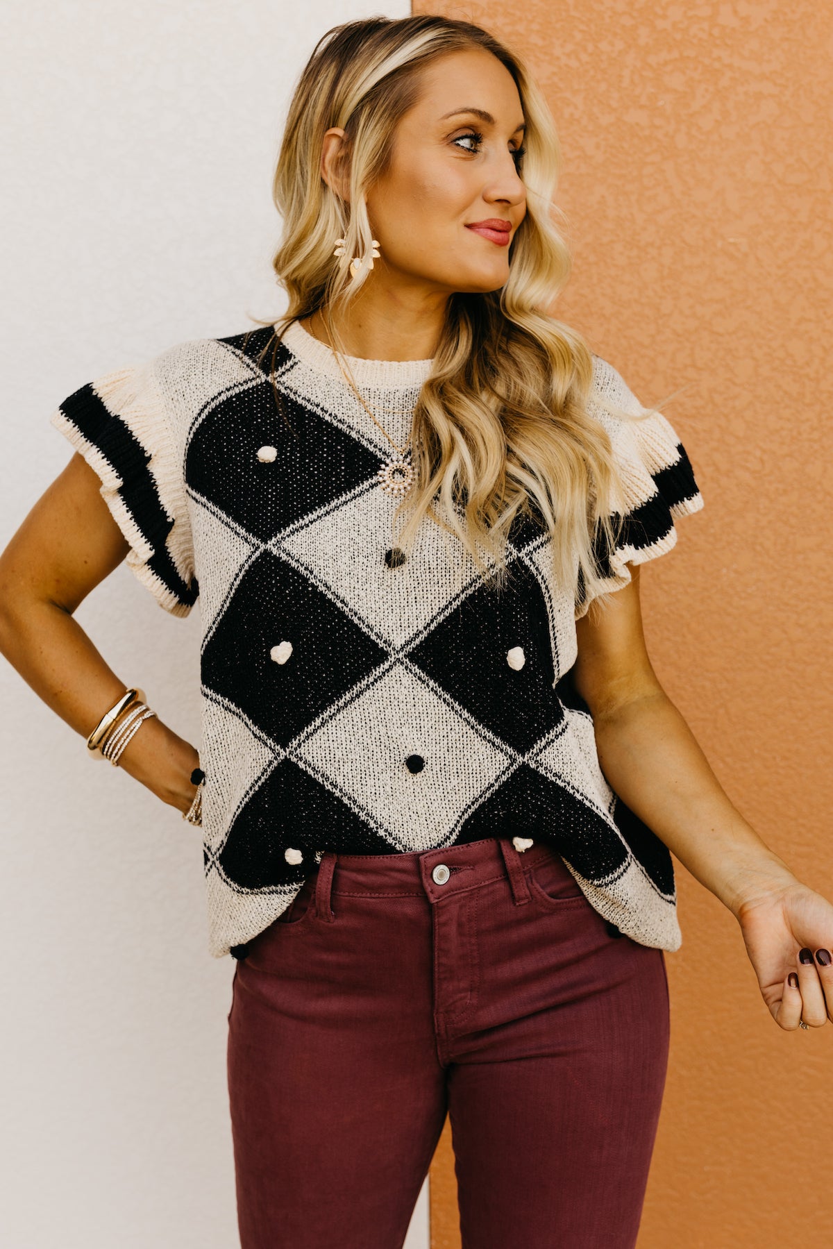The Zeke Argyle Pom Sweater