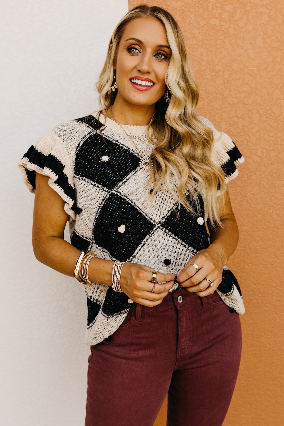The Zeke Argyle Pom Sweater