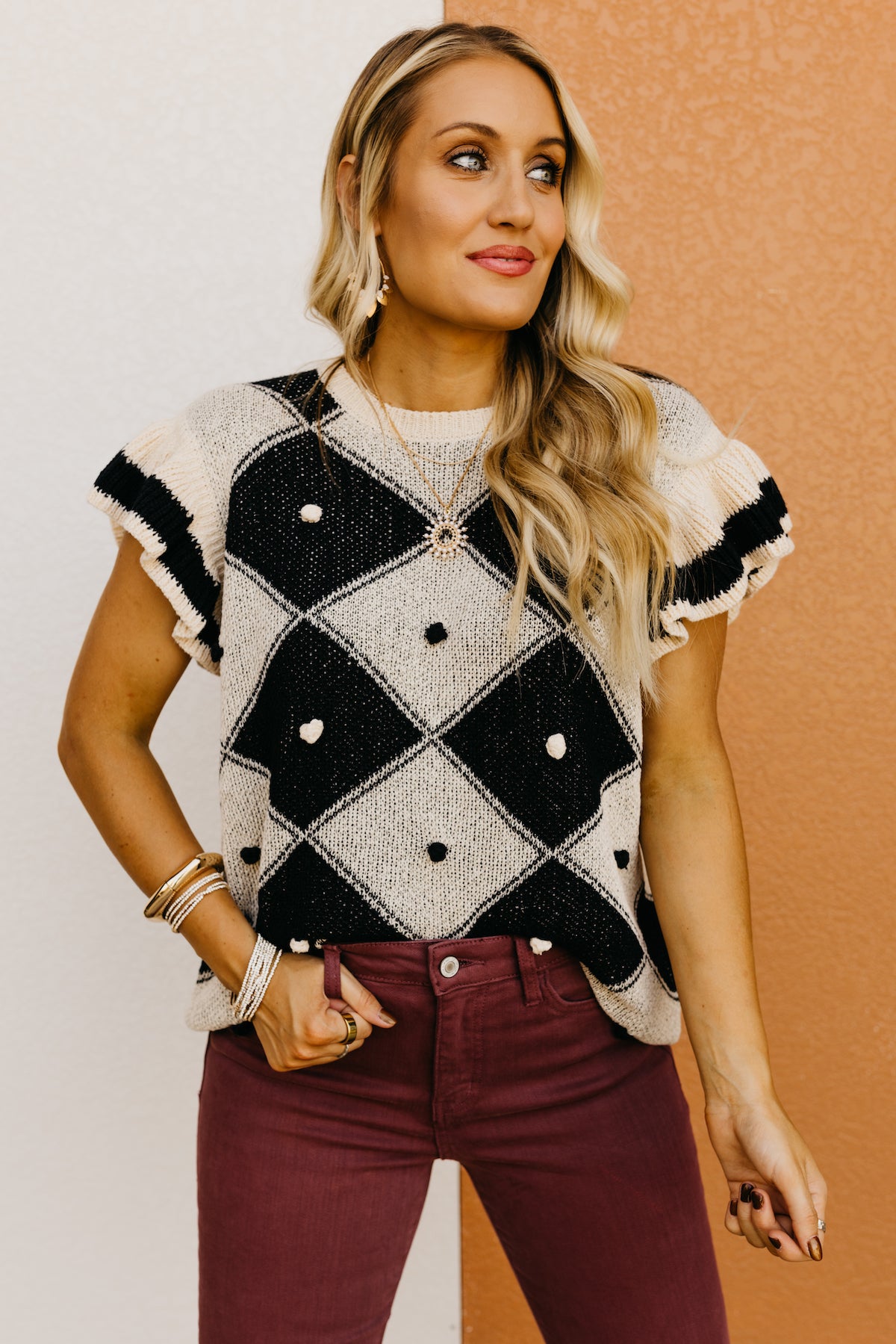 The Zeke Argyle Pom Sweater