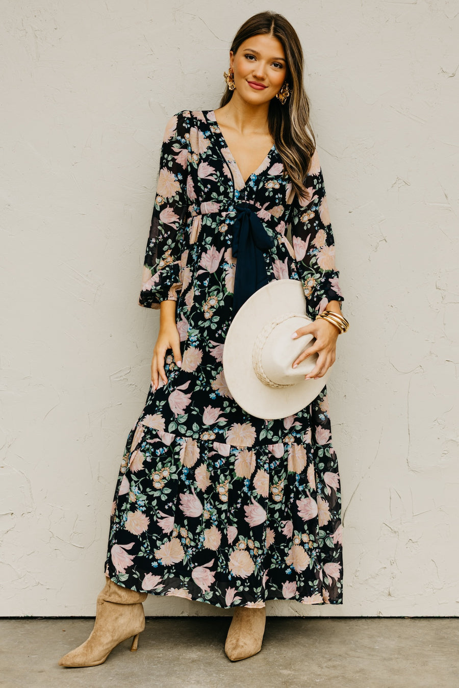 The Kellen Floral Bow Tie Maxi Dress