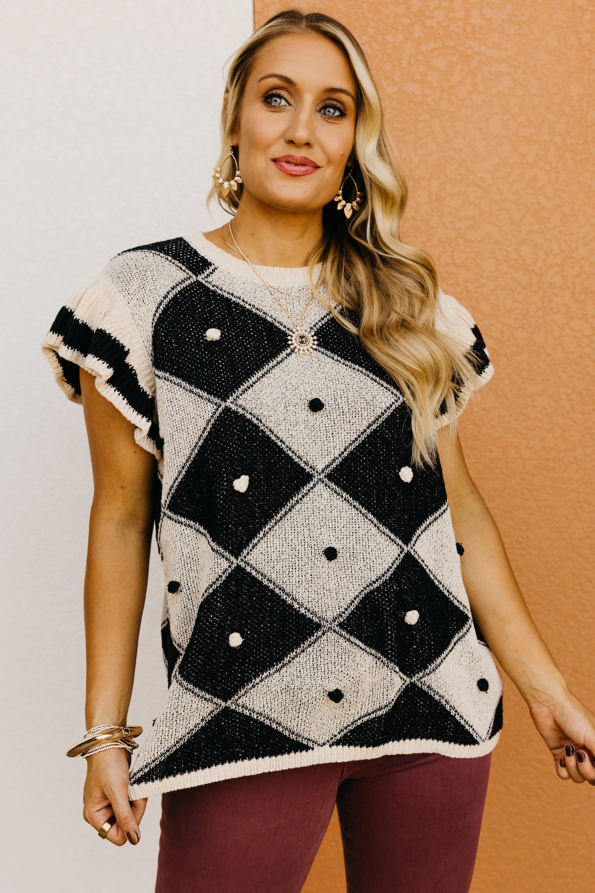 The Zeke Argyle Pom Sweater