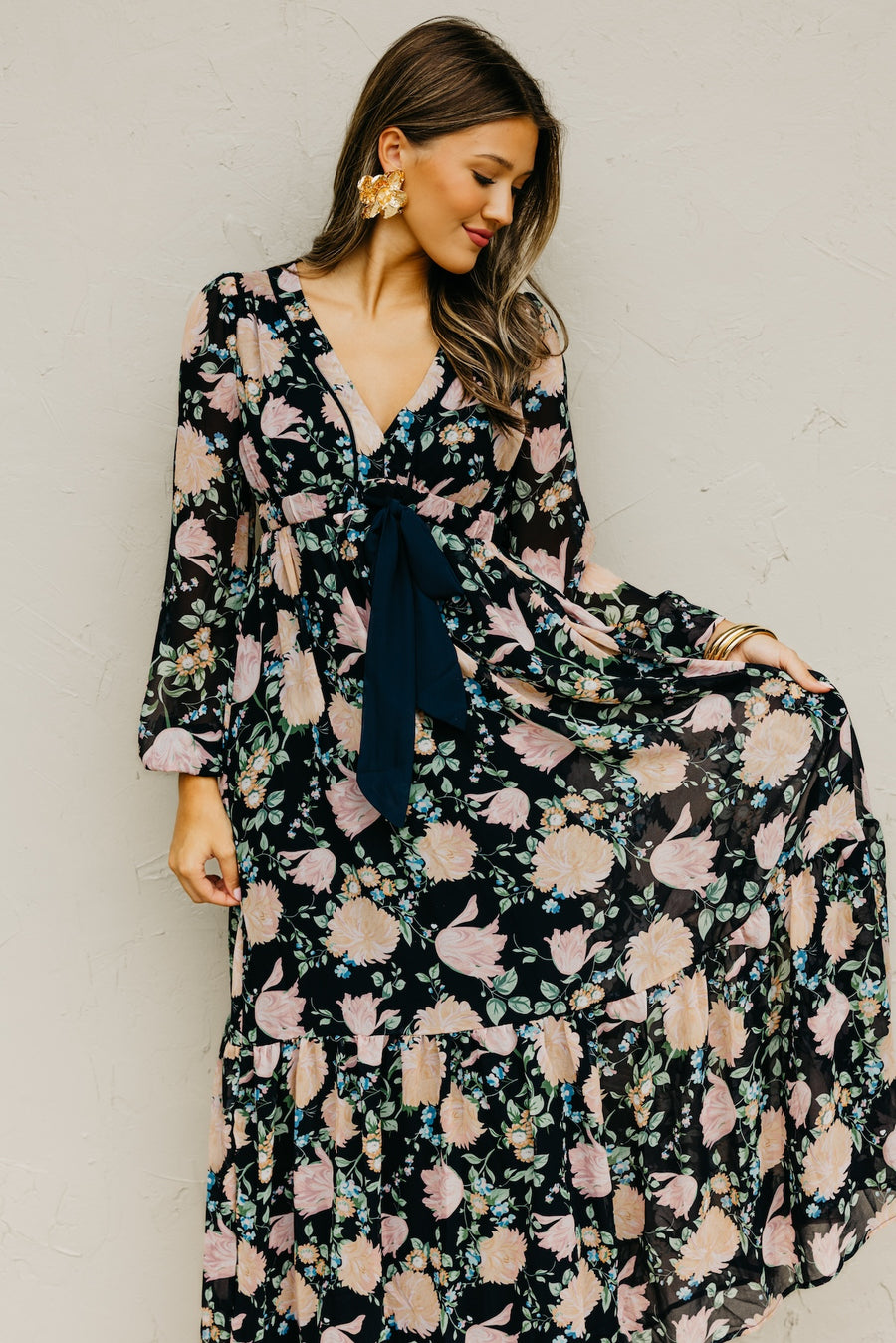 The Kellen Floral Bow Tie Maxi Dress