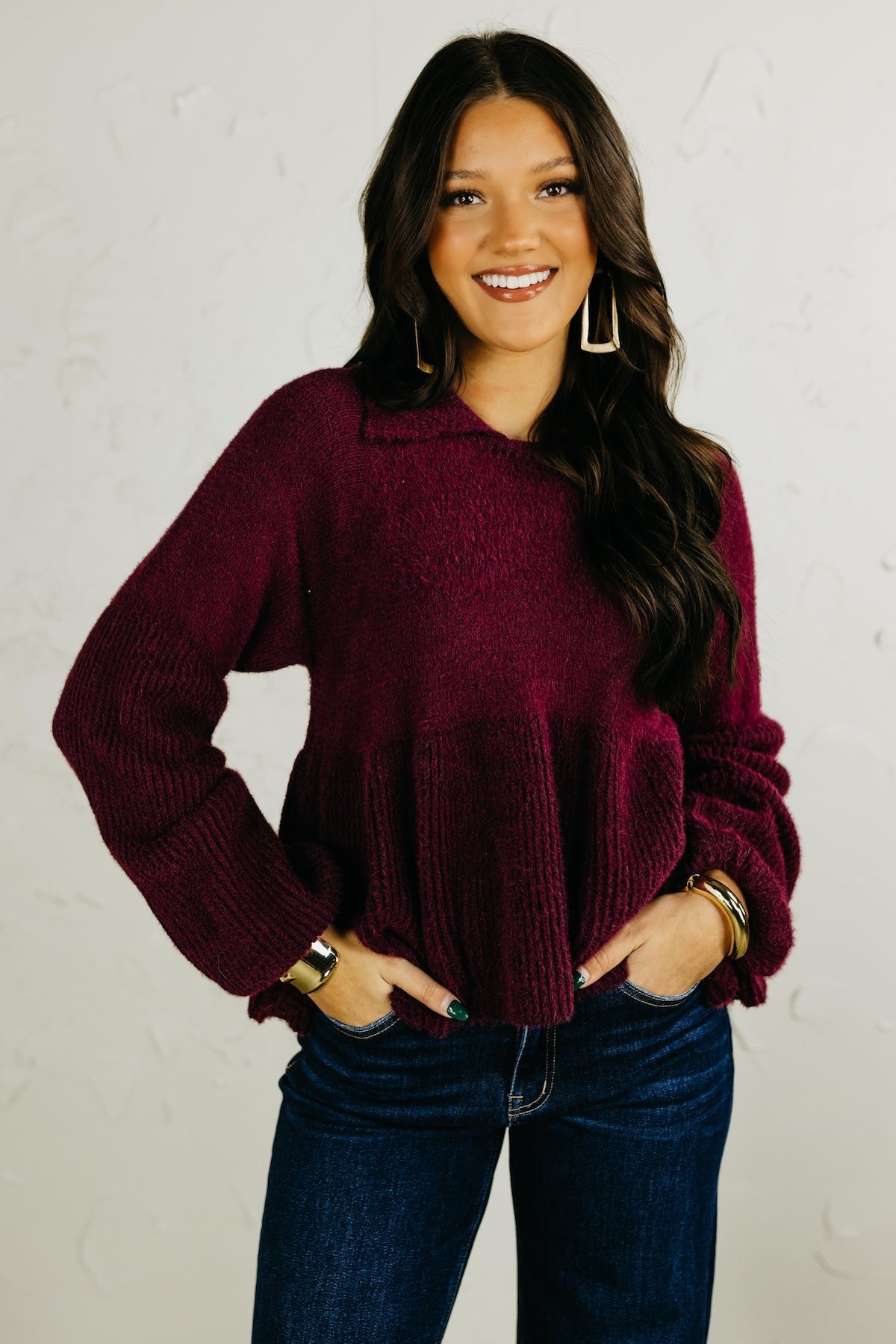 The Susan Flared Hem Bubble Sleeve Sweater