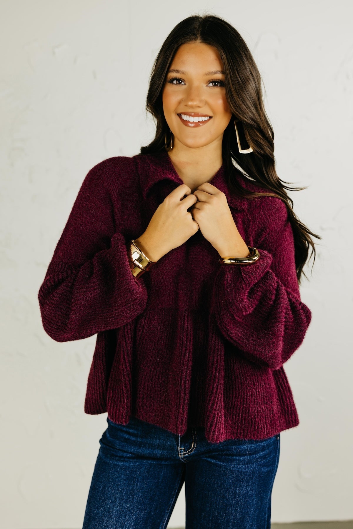 The Susan Flared Hem Bubble Sleeve Sweater