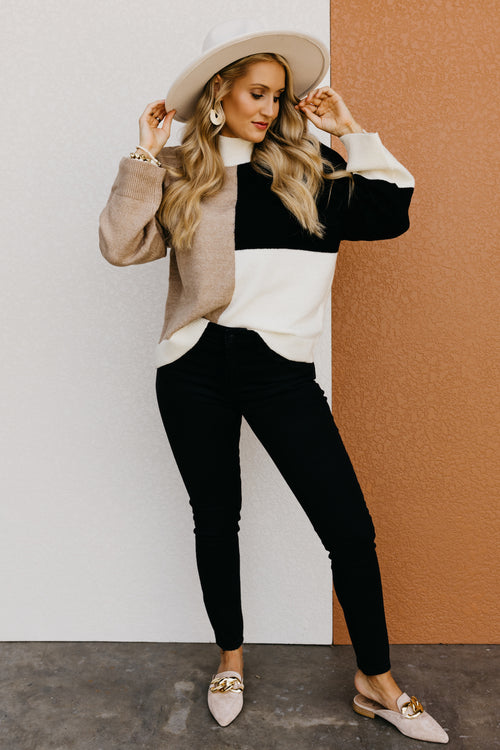 The Jaziel Mock Neck Color Block Sweater
