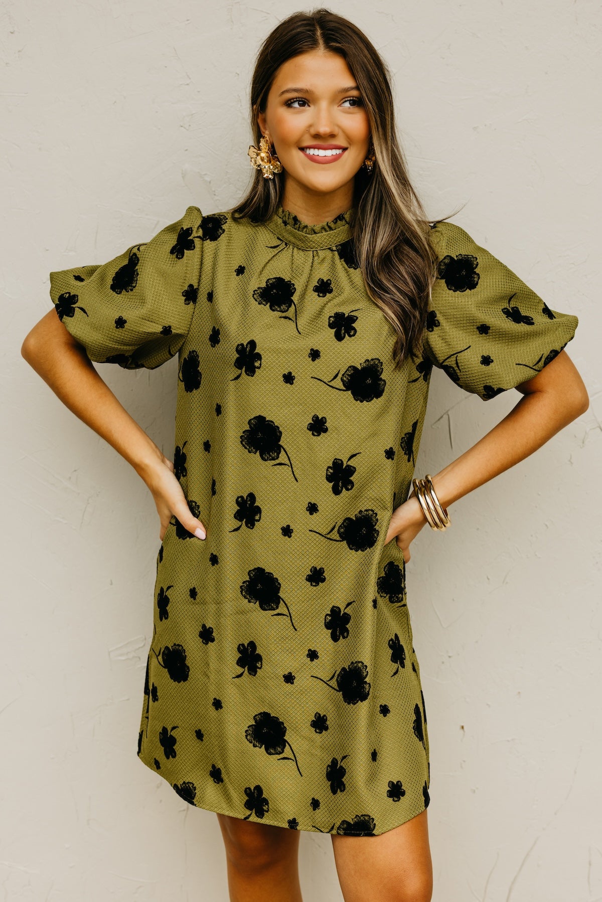 The Crosby Ruffle Neck Floral Mini Dress