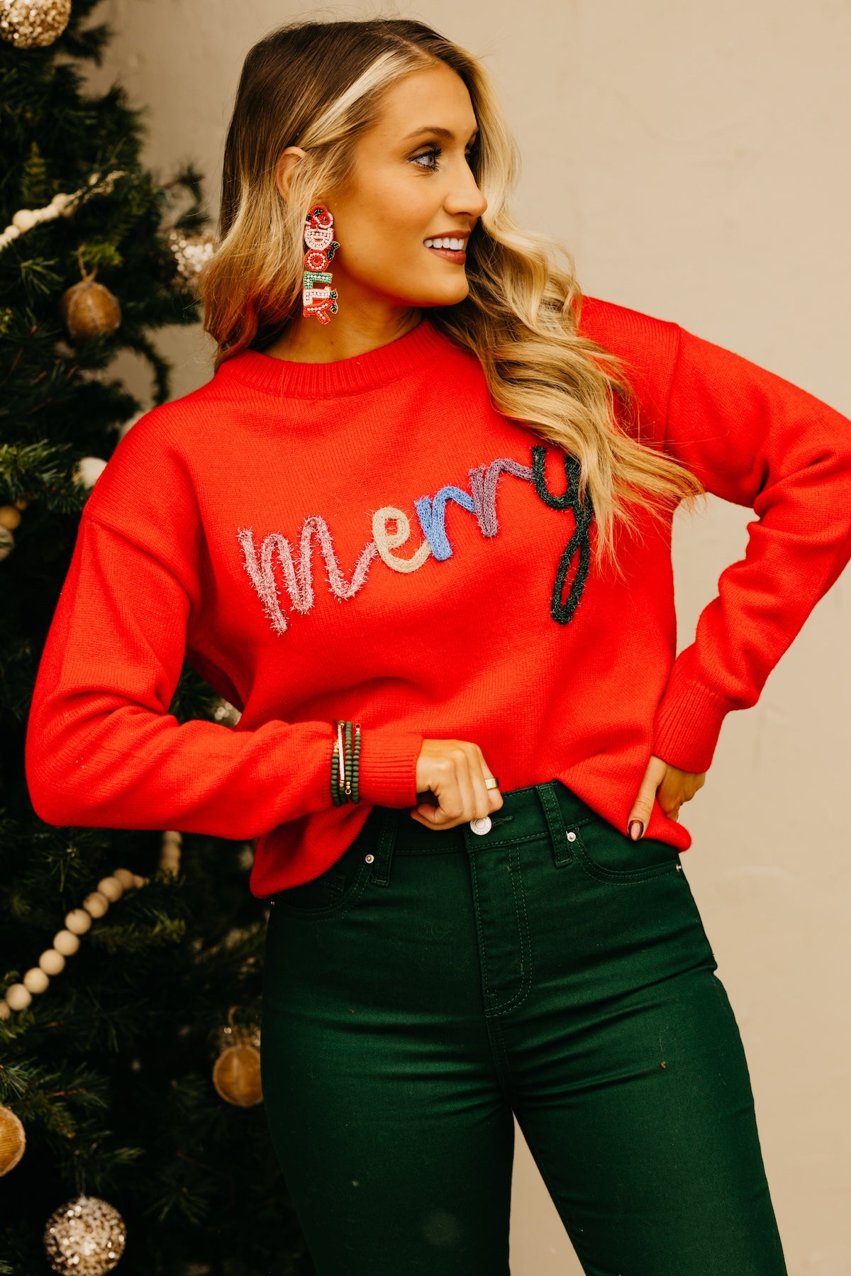 Mod Boutique The Merry Tinsel Sweater Medium Red